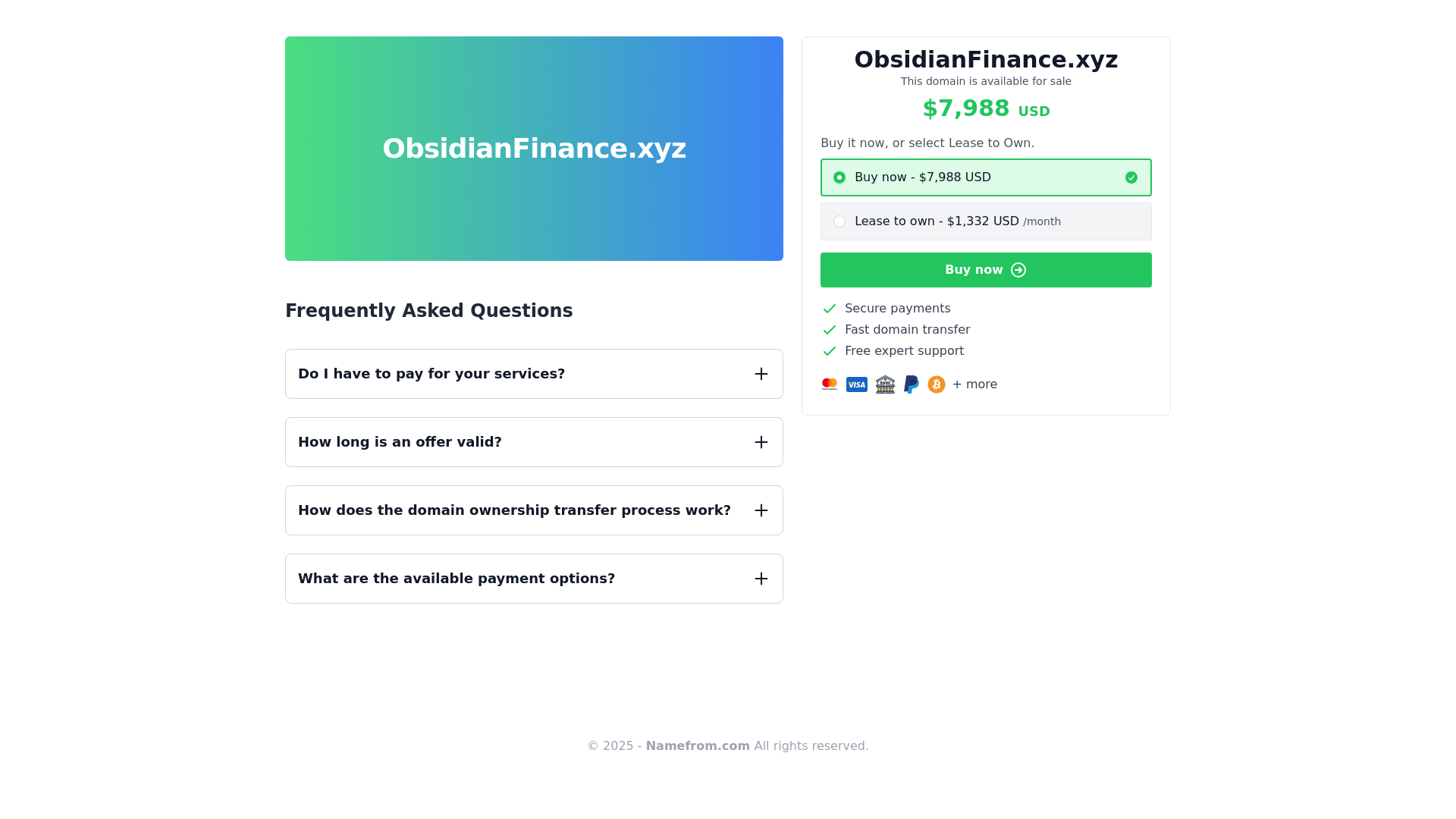 website screenshot of https://obsidianfinance.xyz/
