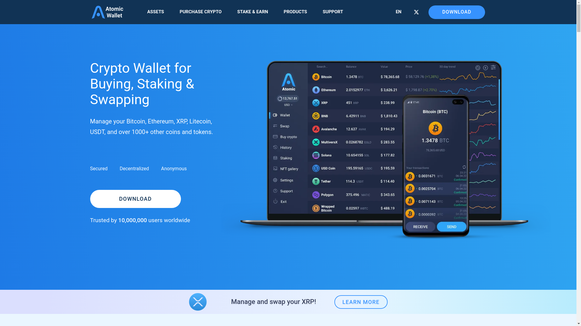 website screenshot of https://atomicwallete.com/