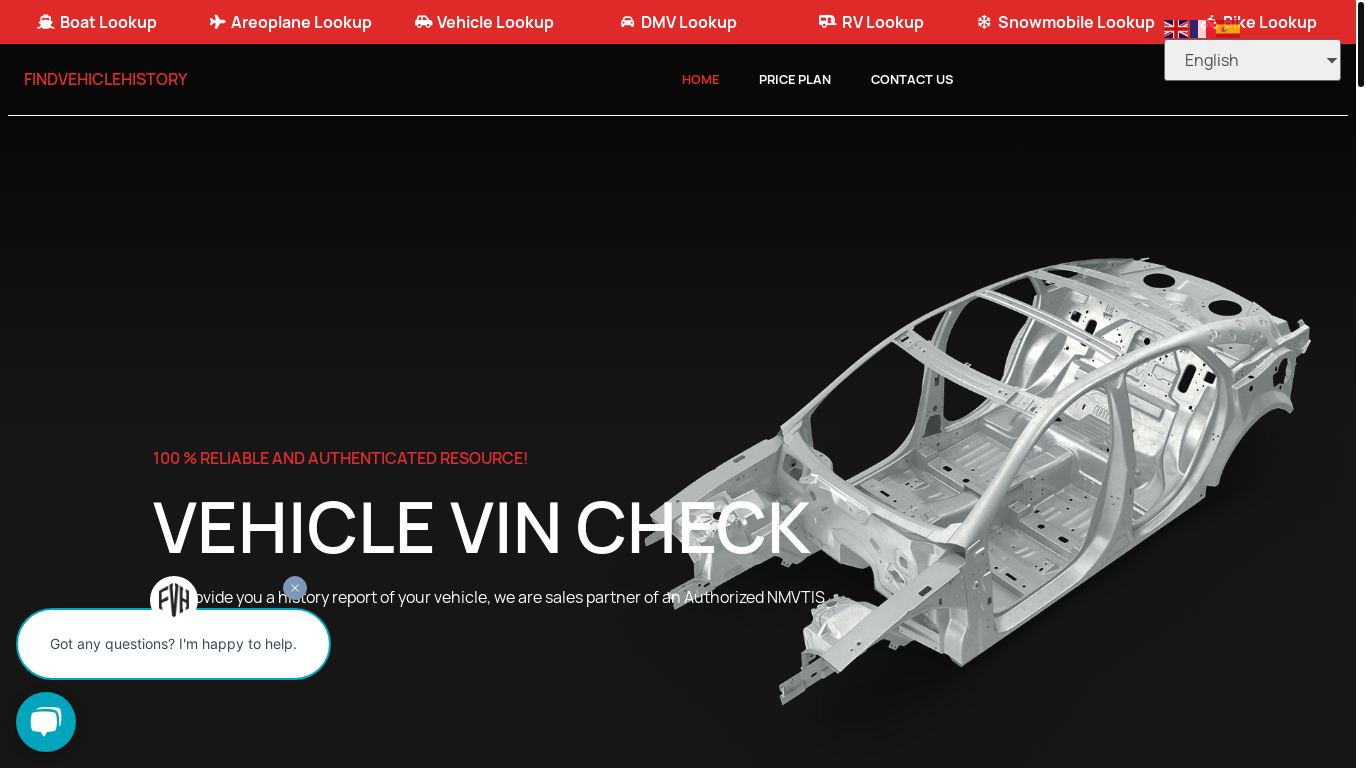 website screenshot of https://www.findvehiclehistory.com/