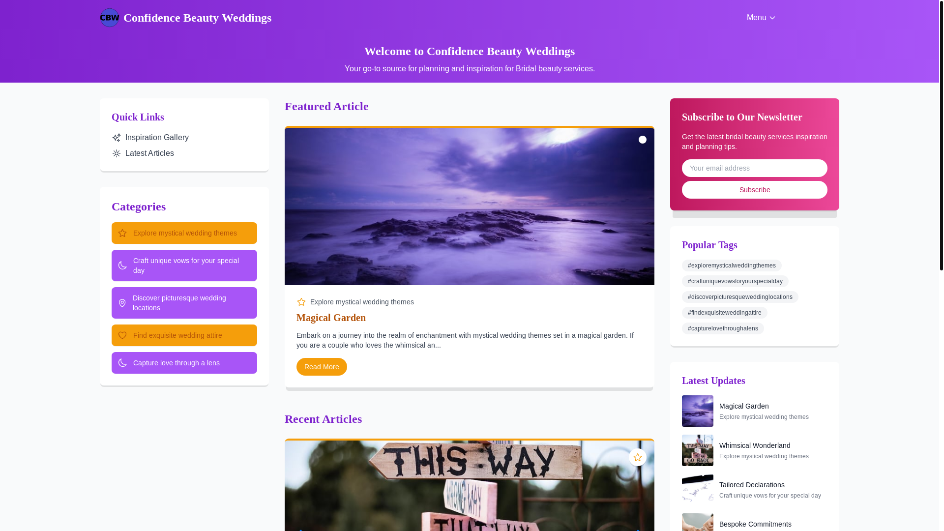 website screenshot of https://weddingsconfidence.beauty/