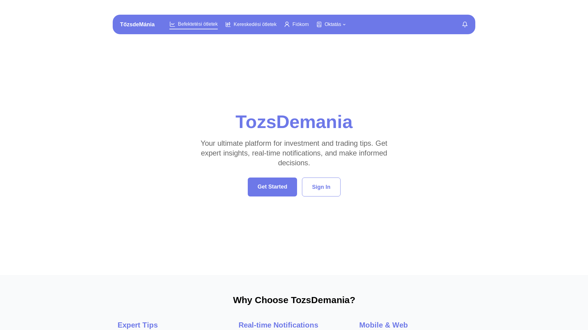 website screenshot of https://tozsdemania.pages.dev/