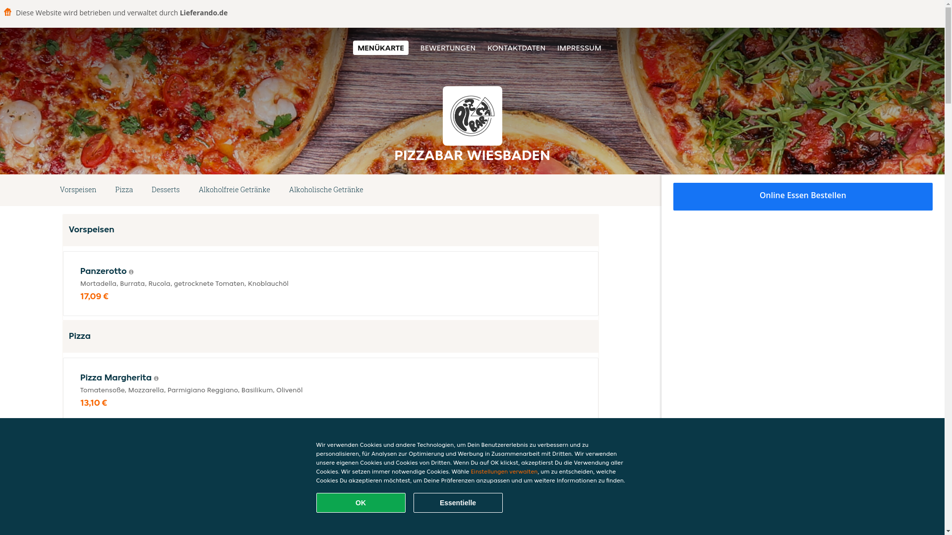website screenshot of https://pizzabar-wiesbaden.de/