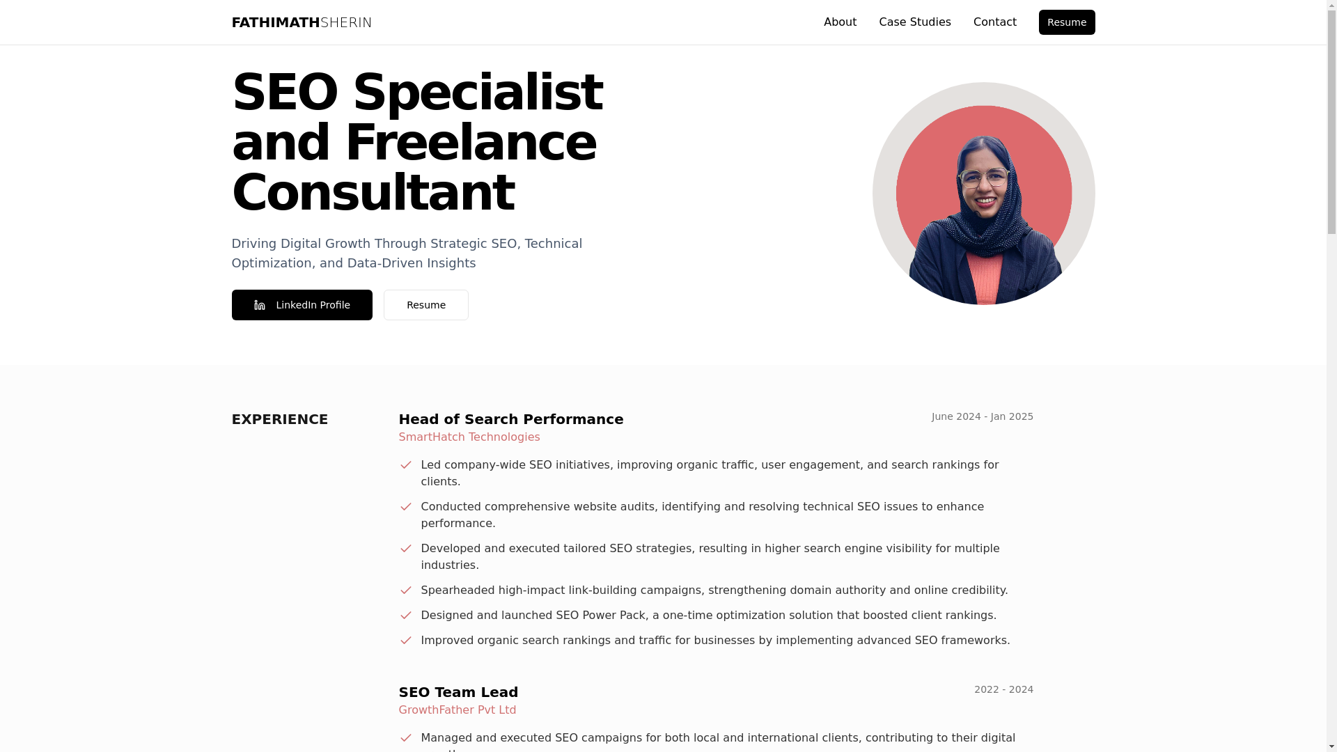 website screenshot of https://sherinalikkal.com/