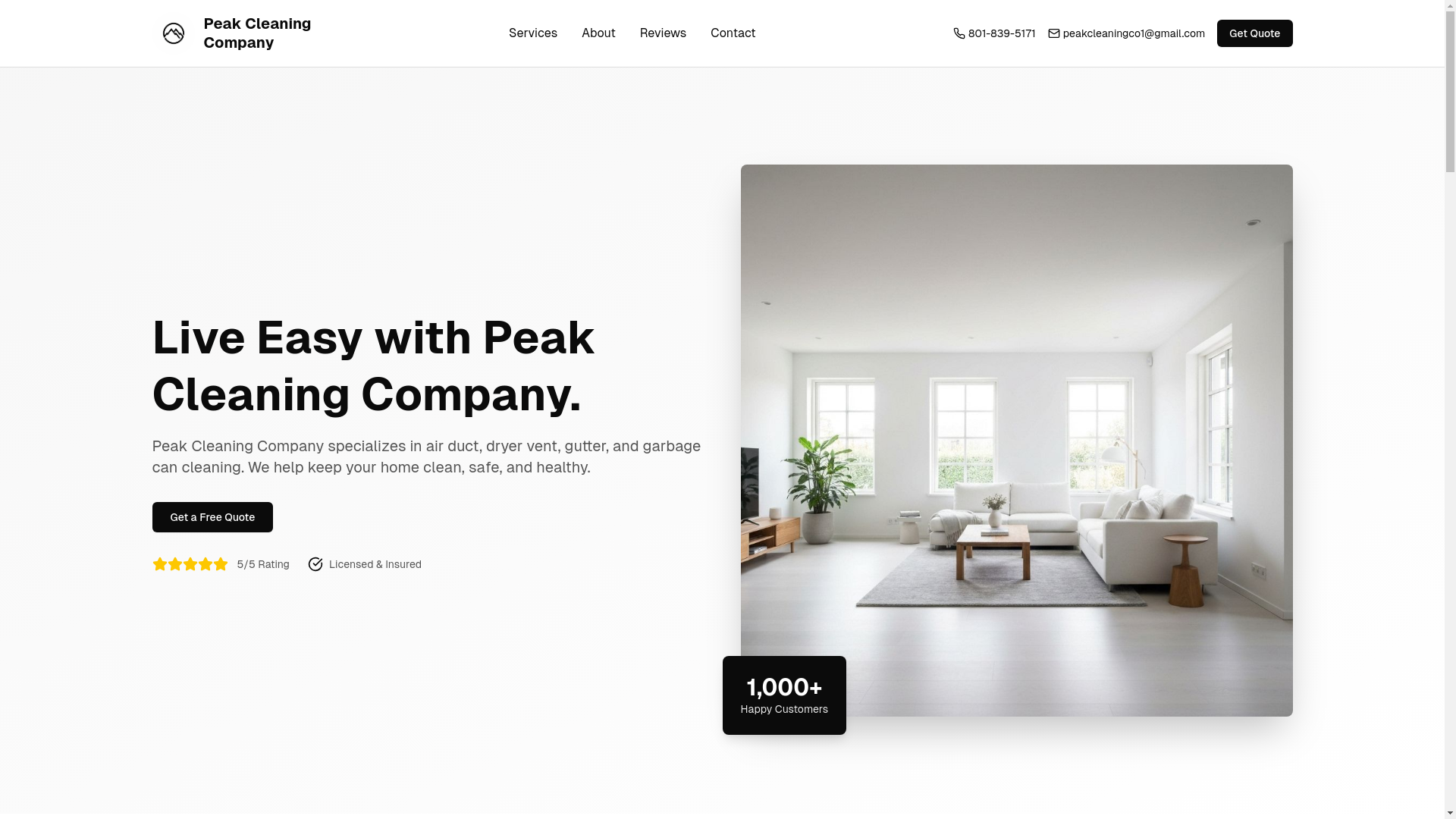 website screenshot of https://peakcleaningcoutah.com/