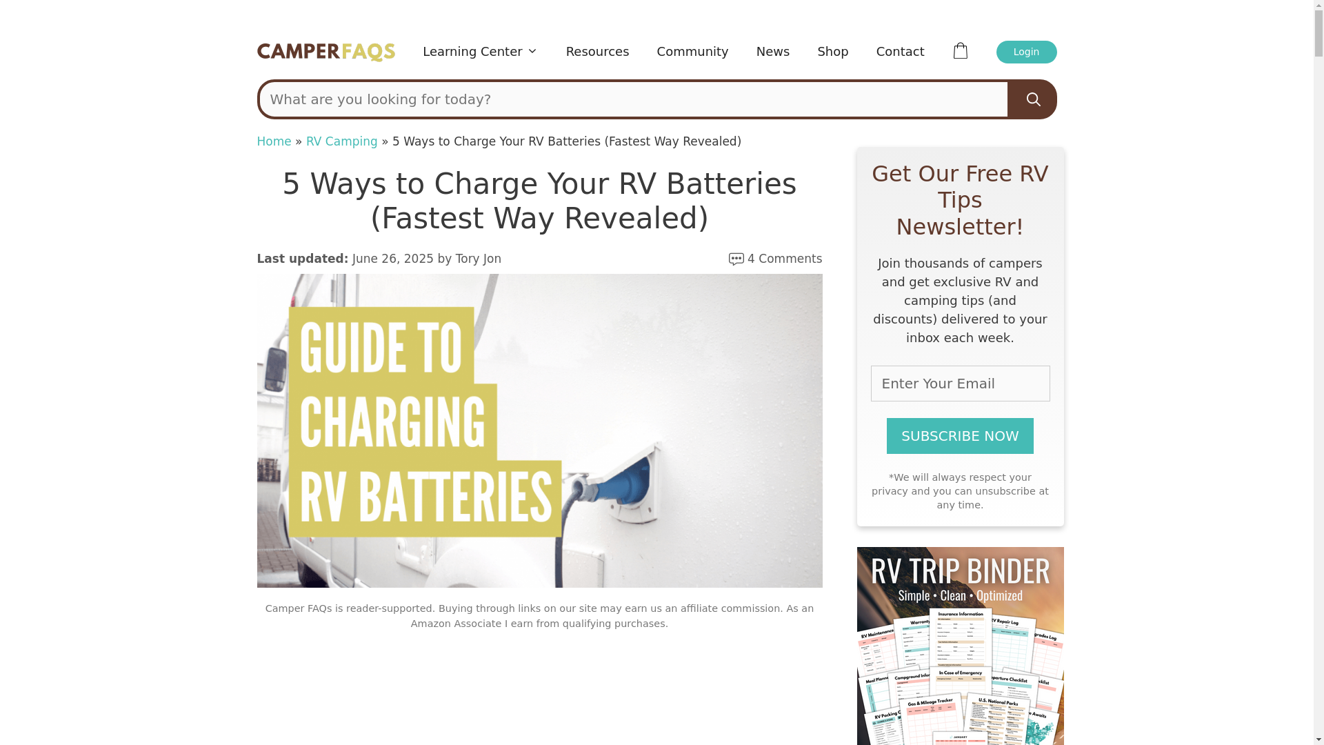 website screenshot of https://camperfaqs.com/how-to-charge-rv-batteries