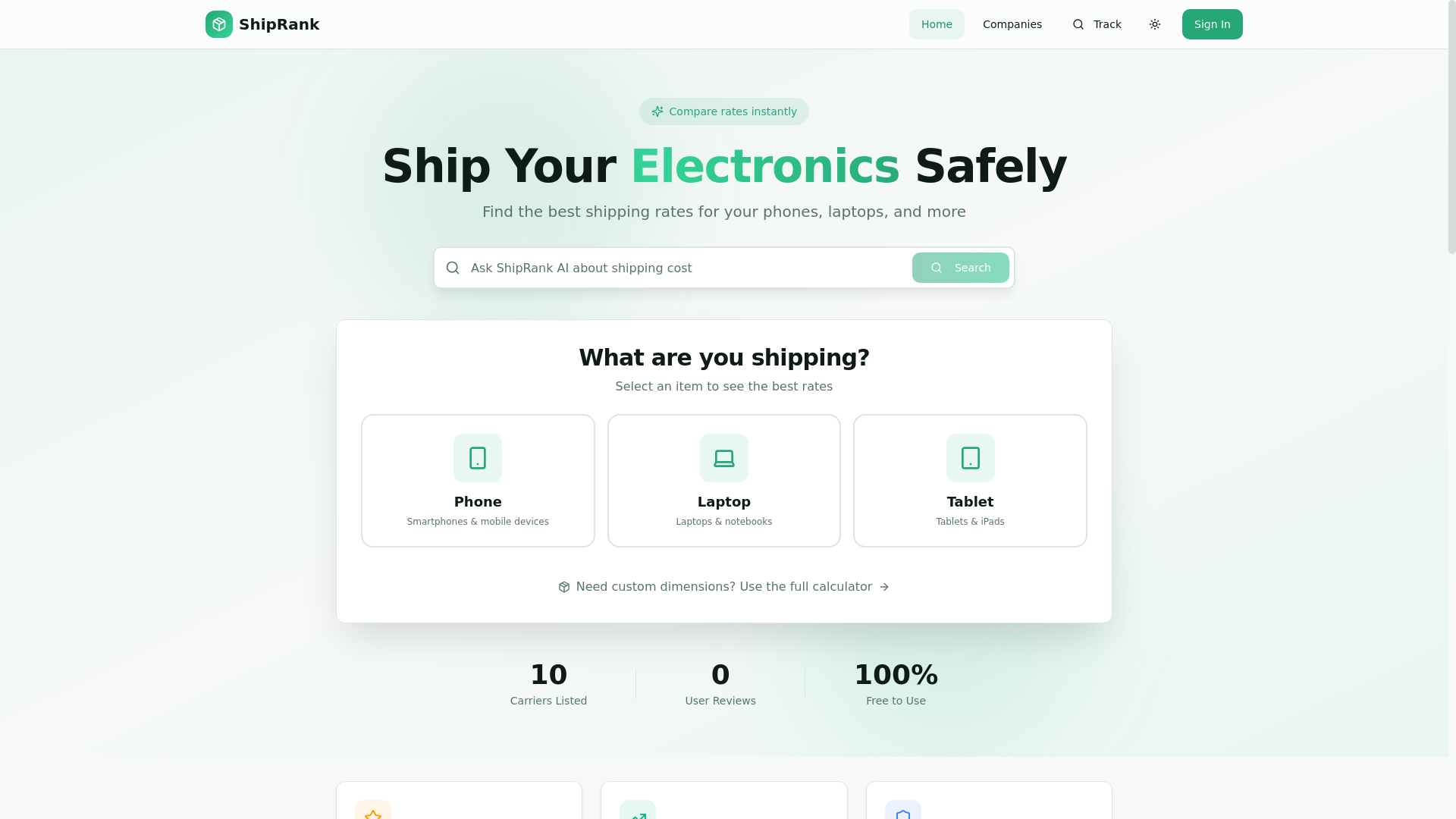 website screenshot of https://shiprank.info/