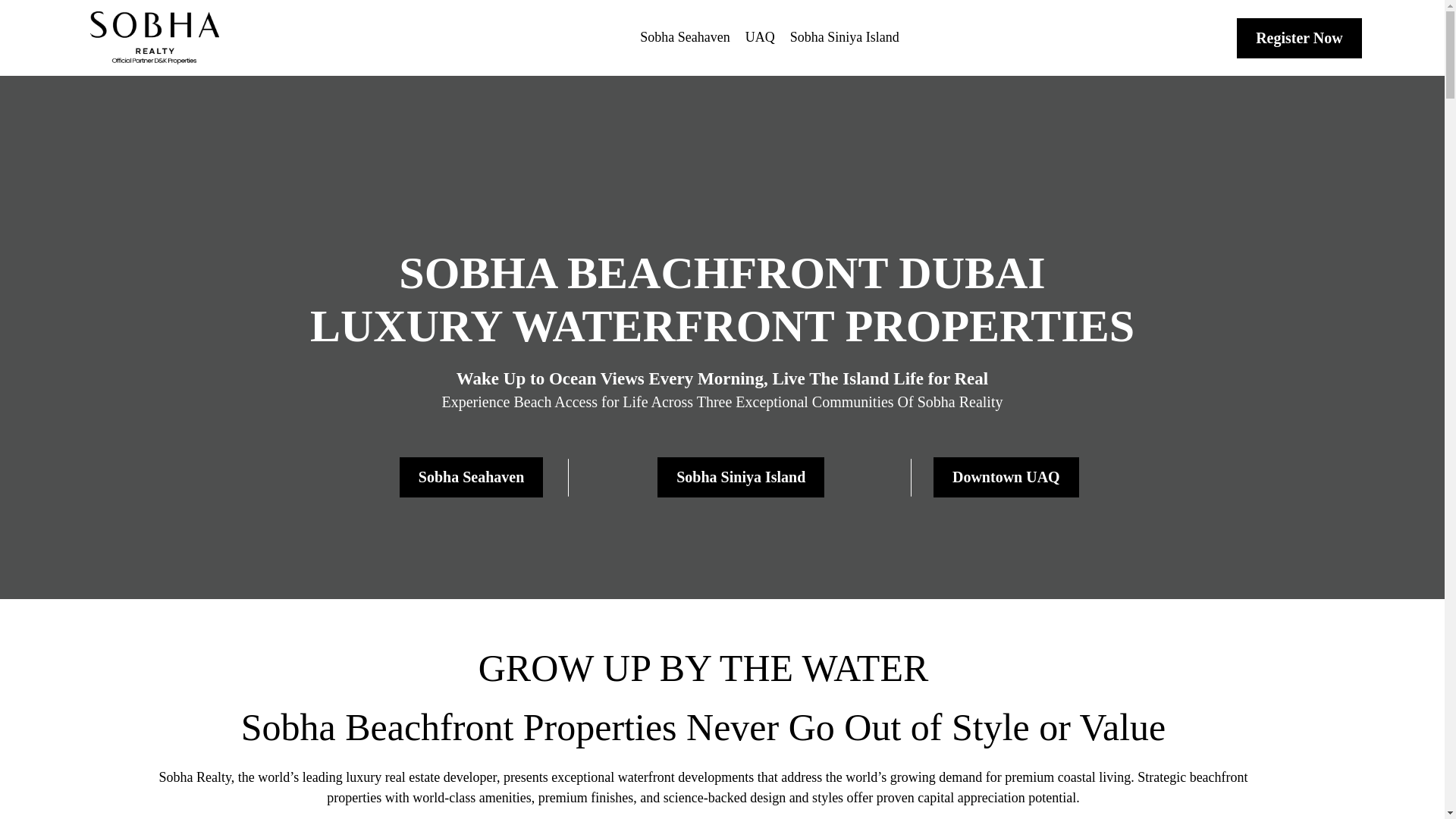 website screenshot of https://sobha-beachfront.com/