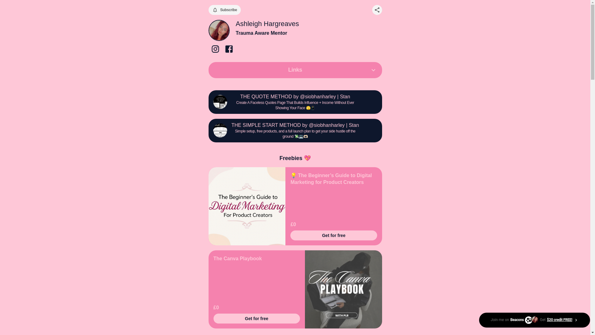 website screenshot of https://ashleighhargreaves.com/