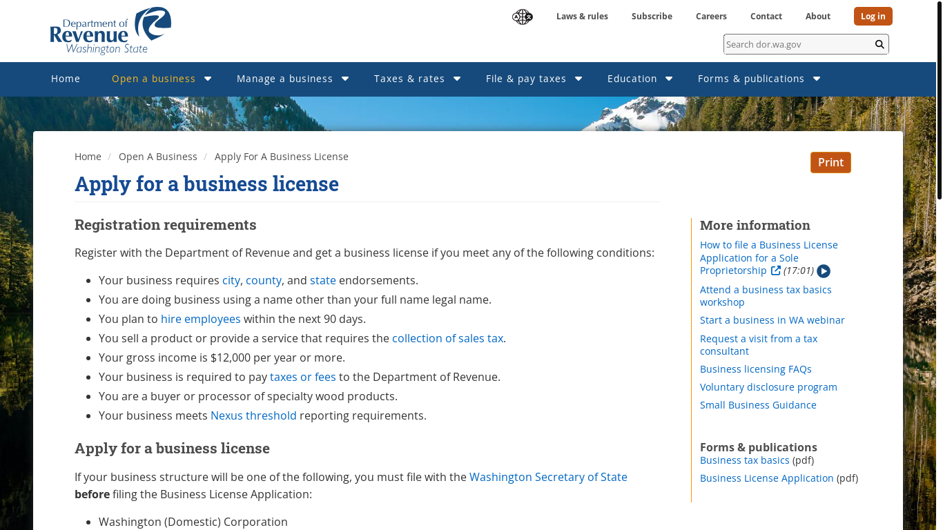 website screenshot of https://ind01.safelinks.protection.outlook.com/?url=https%3A%2F%2Fmandrillapp.com%2Ftrack%2Fclick%2F30950621%2Fdor.wa.gov%3Fp%3DeyJzIjoiRHEyY0pLWHVPem55WGhHOGxhck81Nlk1NEpRIiwidiI6MiwicCI6IntcInVcIjozMDk1MDYyMSxcInZcIjoyLFwidXJsXCI6XCJodHRwczpcXFwvXFxcL2Rvci53YS5nb3ZcXFwvb3Blbi1idXNpbmVzc1xcXC9hcHBseS1idXNpbmVzcy1saWNlbnNlXCIsXCJpZFwiOlwiZjMwMGNjZDY5MDFiNGI0ZDhmM2VjOTg1ZjU5Y2RiNzhcIixcInVybF9pZHNcIjpbXCI3NTUwYjkxMWI1ZTI5MWJhOWJlZGQ2OWVjMGI3YjlkMTU5NjYzZDIwXCJdLFwibXNnX3RzXCI6MTc0NjU1MzIwMn0ifQ&data=05%7C02%7Cgaurav%40atomicwork.com%7Cef76cbaf8bf140d6862b08dd8cc50989%7Cdbbb87315bd041f3b2db46846e267022%7C0%7C0%7C638821500099864965%7CUnknown%7CTWFpbGZsb3d8eyJFbXB0eU1hcGkiOnRydWUsIlYiOiIwLjAuMDAwMCIsIlAiOiJXaW4zMiIsIkFOIjoiTWFpbCIsIldUIjoyfQ%3D%3D%7C0%7C%7C%7C&sdata=5vn8%2Fp7BlaakJntDDabdnJu0VZr7GSIjSWGsOmVXMxM%3D&reserved=0