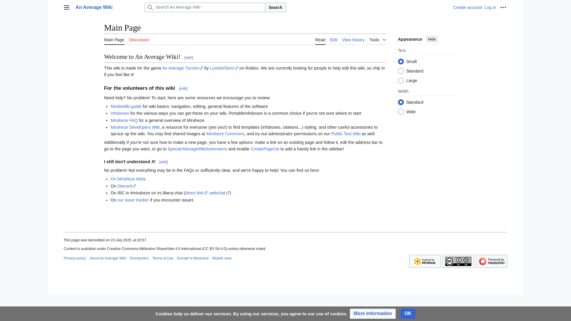 website screenshot of https://averagetycoon.miraheze.org/wiki/Main_Page