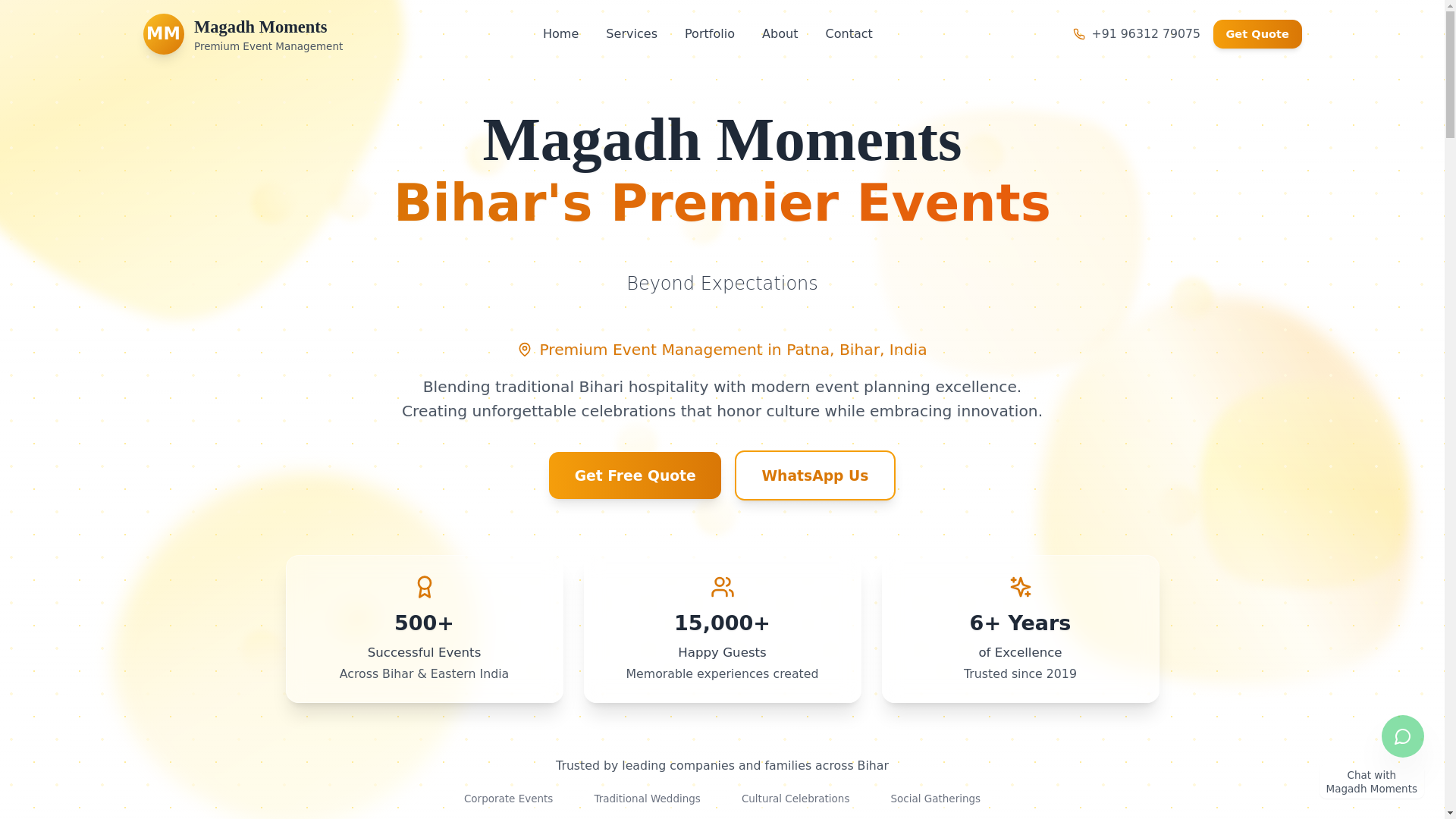 website screenshot of https://magadhmoments.in/