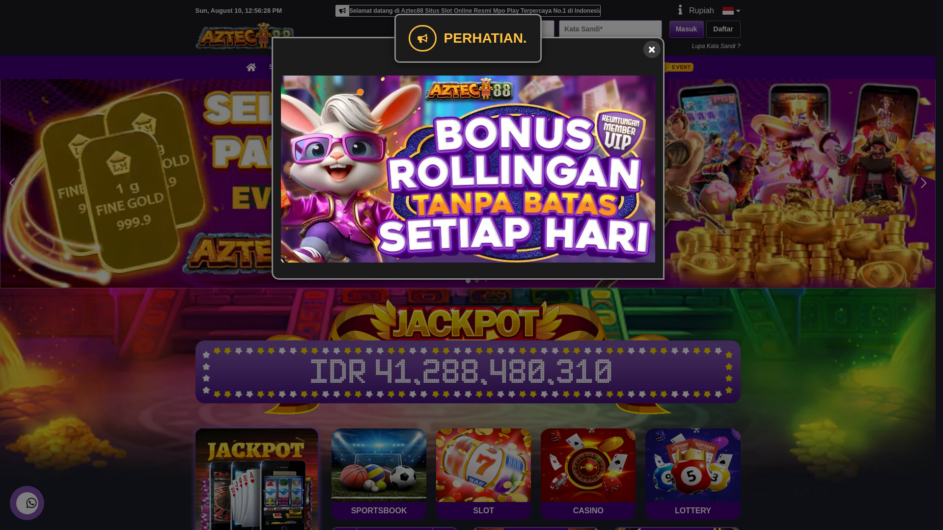 website screenshot of https://aztec88a.bond/