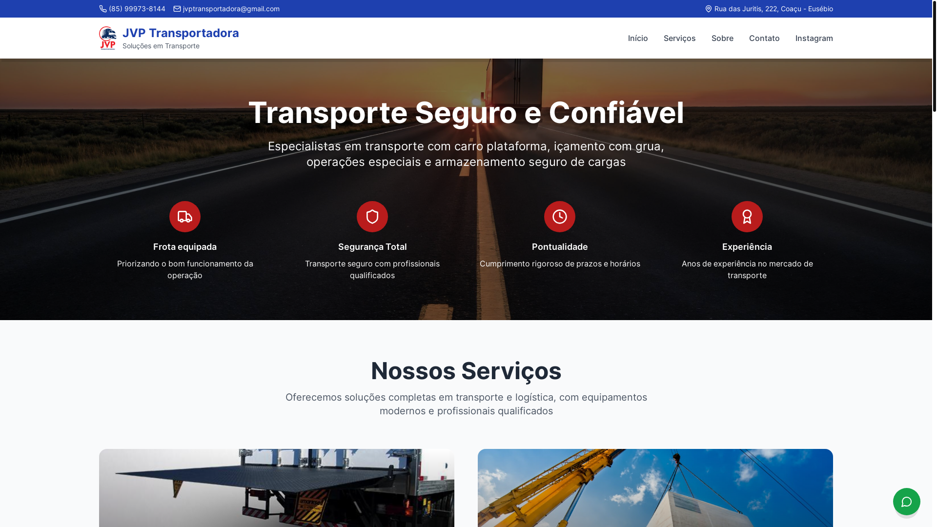 website screenshot of https://jvptransportadora.com.br/
