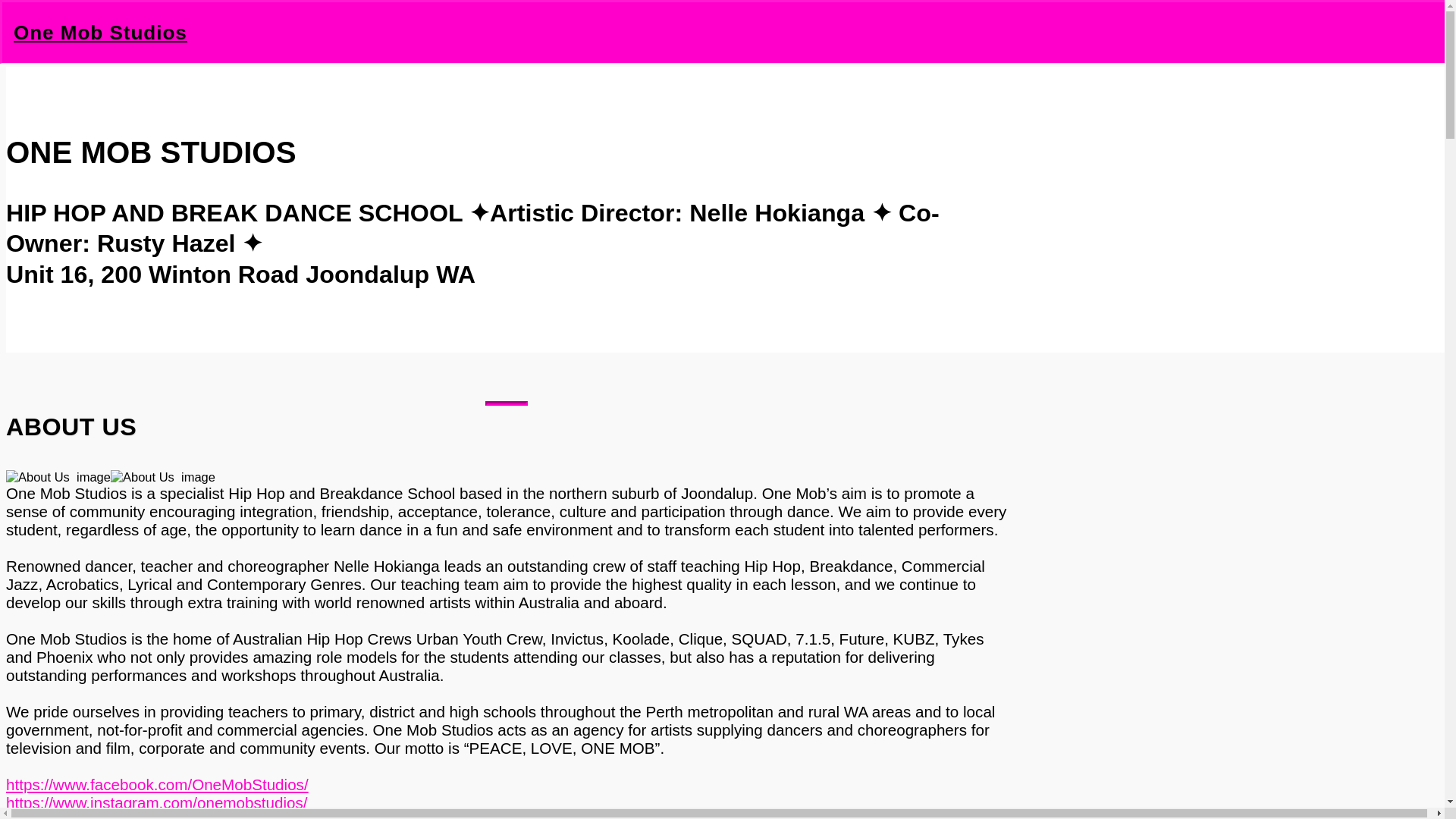 website screenshot of https://onemobstudios.dance/