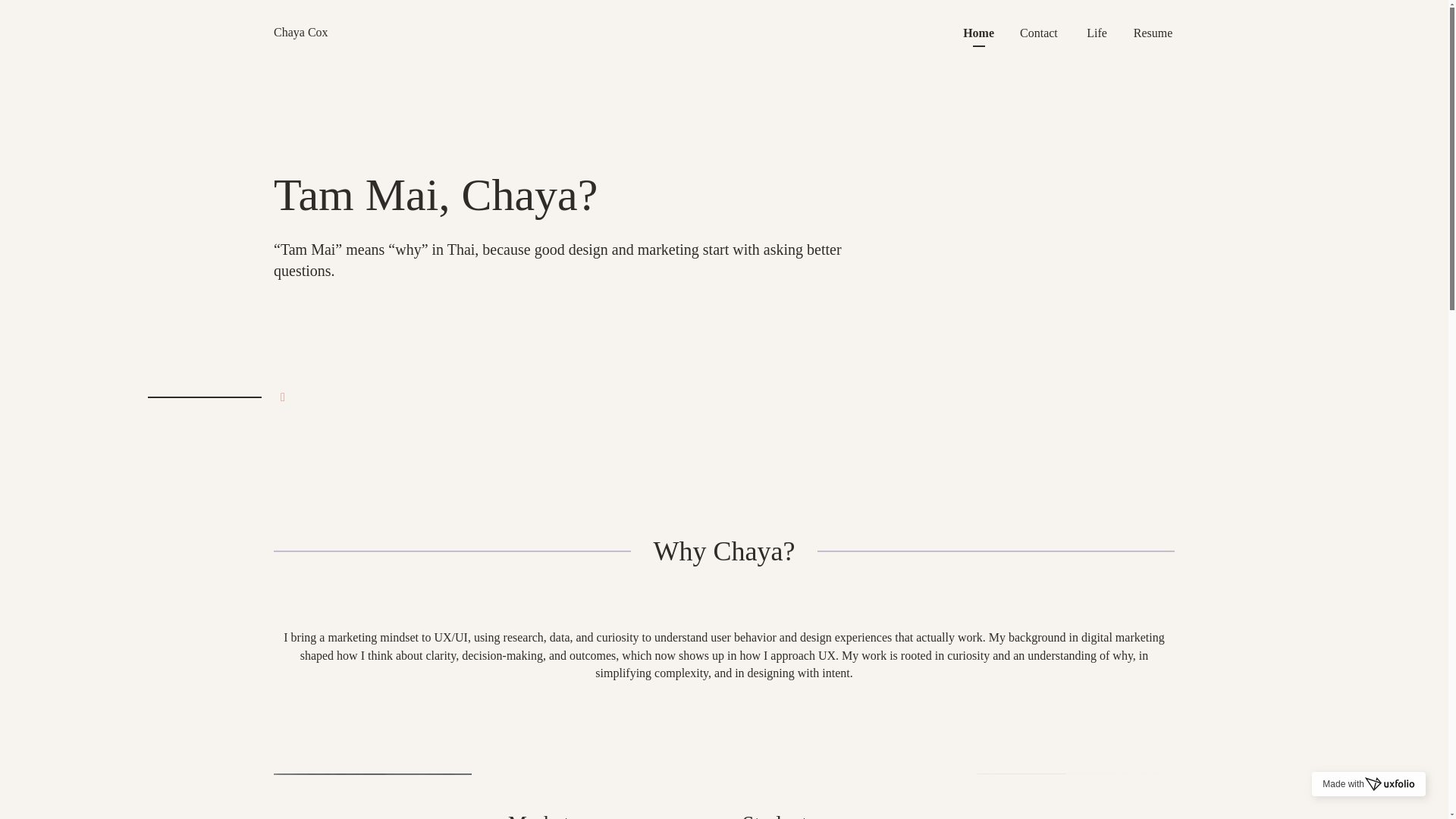 website screenshot of https://whychayacox.com/