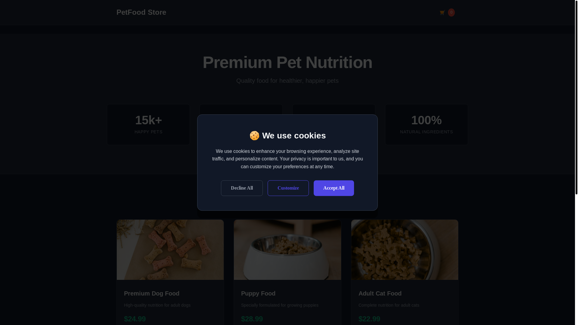 website screenshot of https://mucipetfood.com/