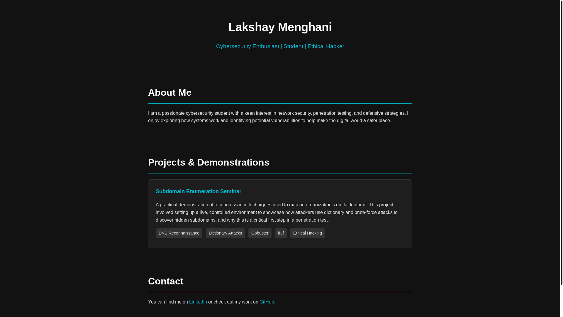 website screenshot of https://lakshaymenghani.xyz/