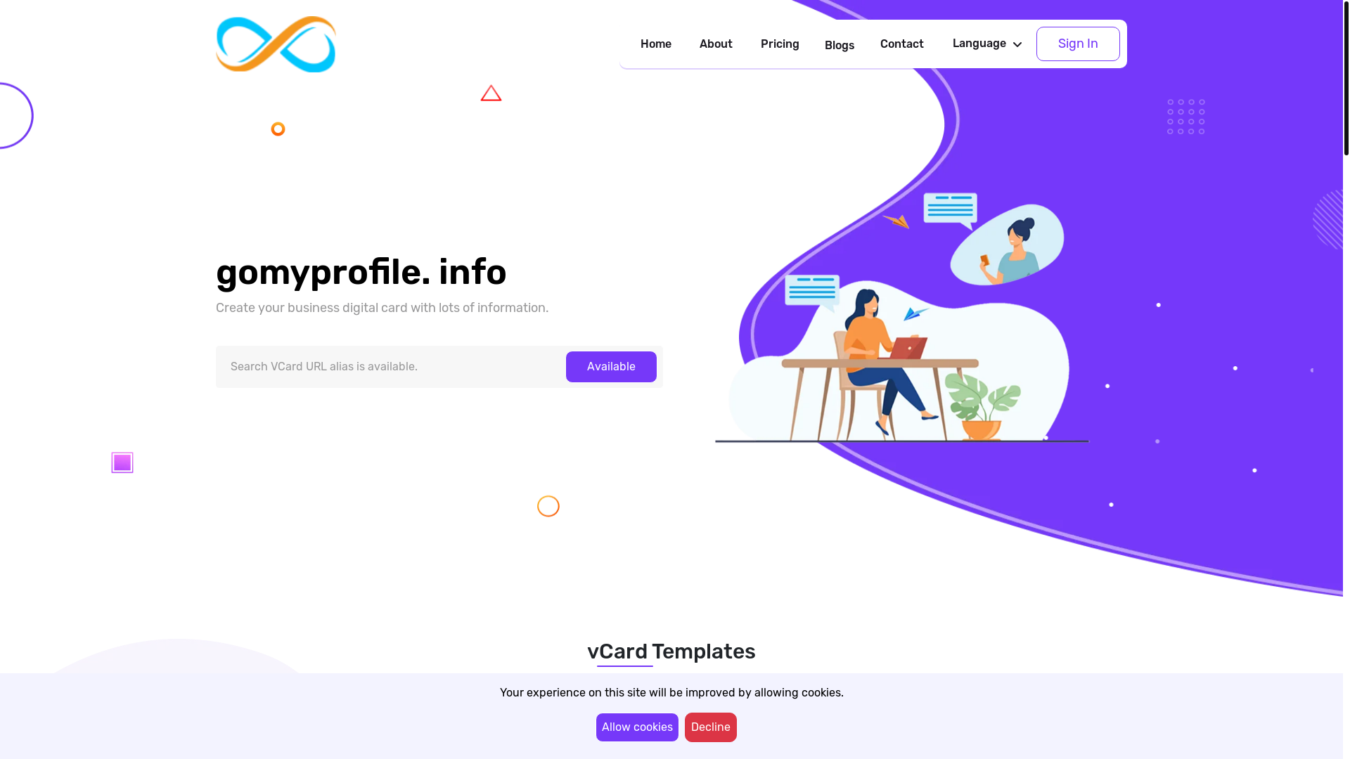 website screenshot of https://gomyprofile.info/