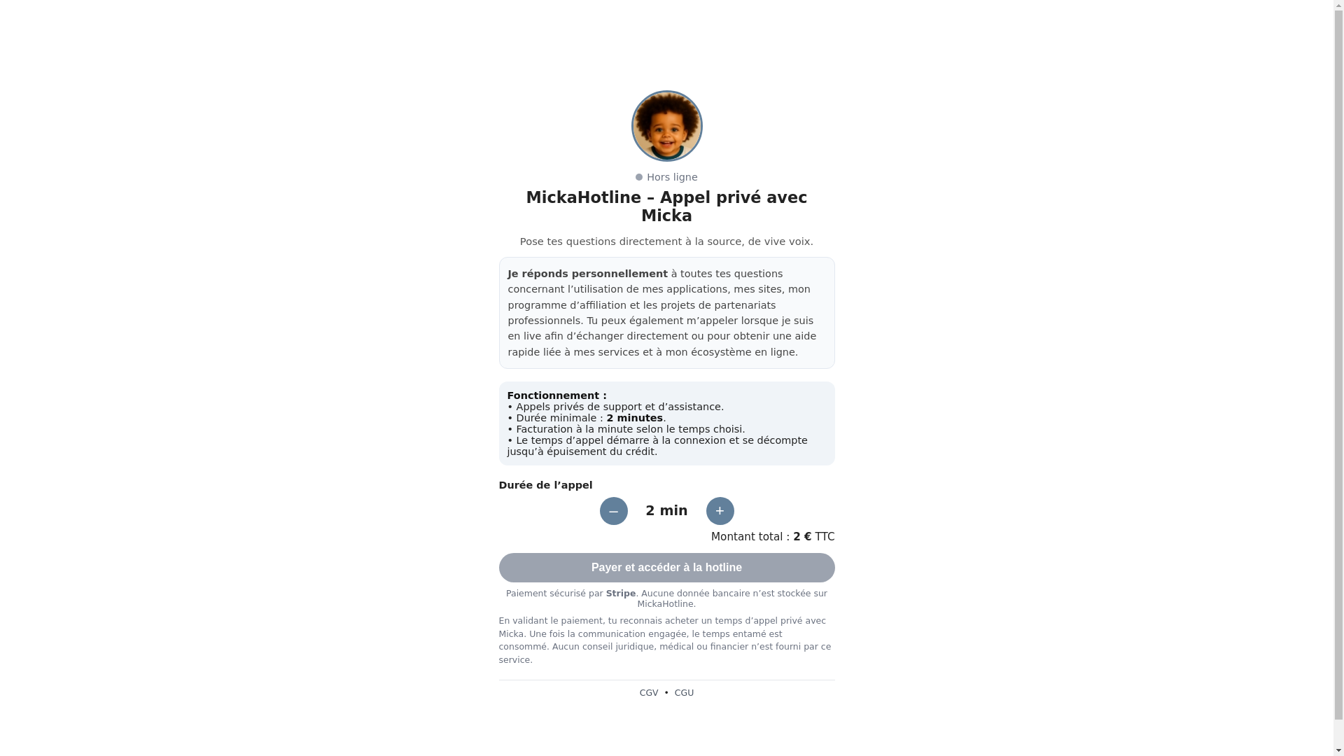 website screenshot of https://mickahotline.com/
