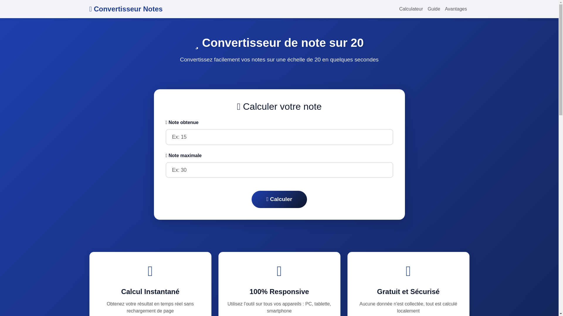 website screenshot of https://convertisseur-de-note.fr/