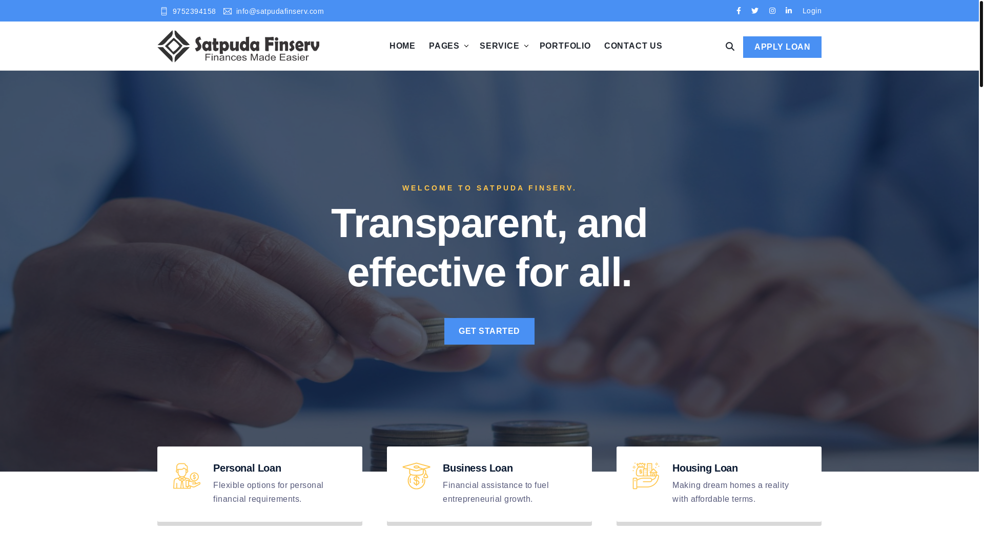 website screenshot of https://satpudafinserv.com/