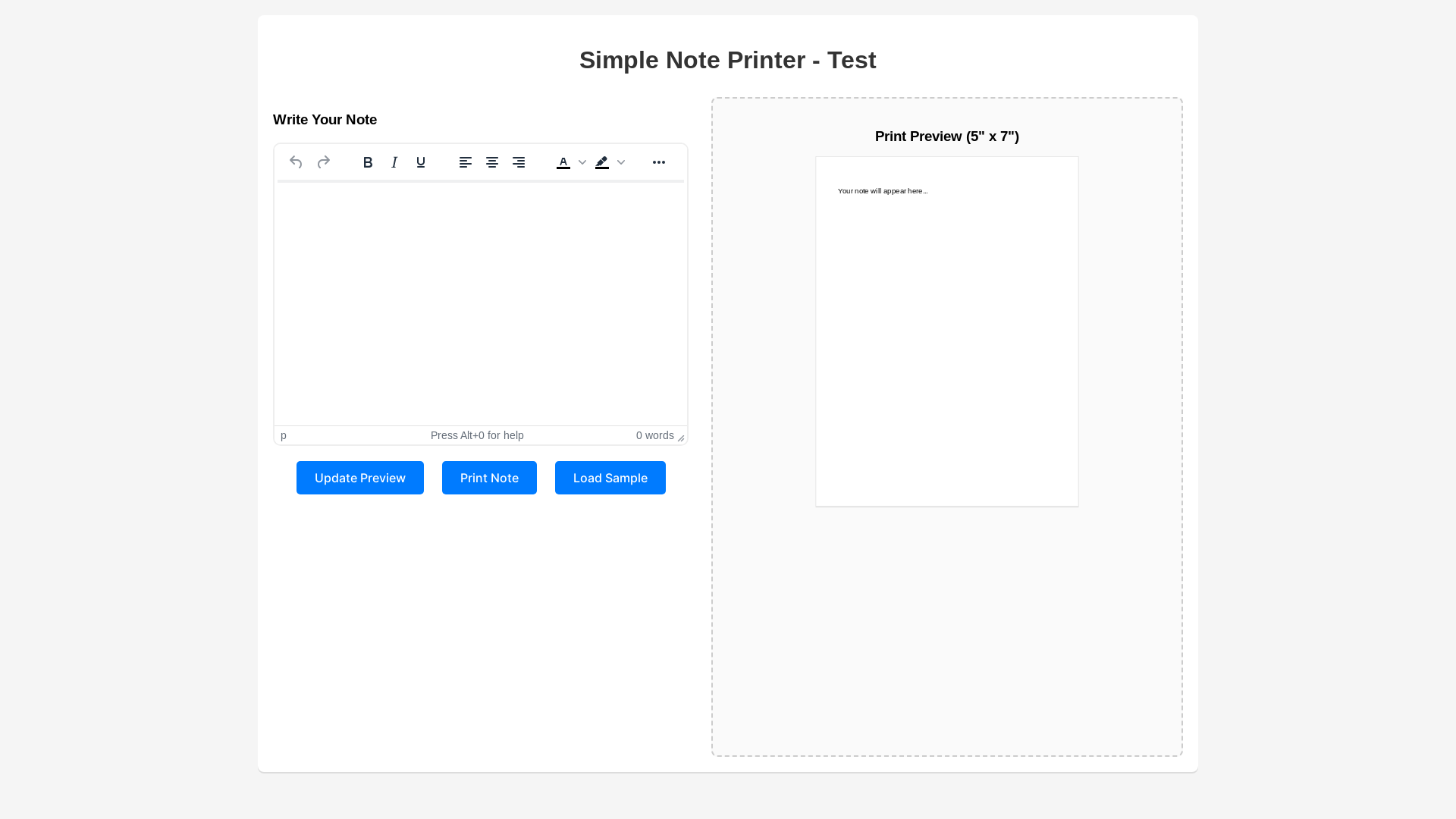 website screenshot of https://simplenoteprinter.com/