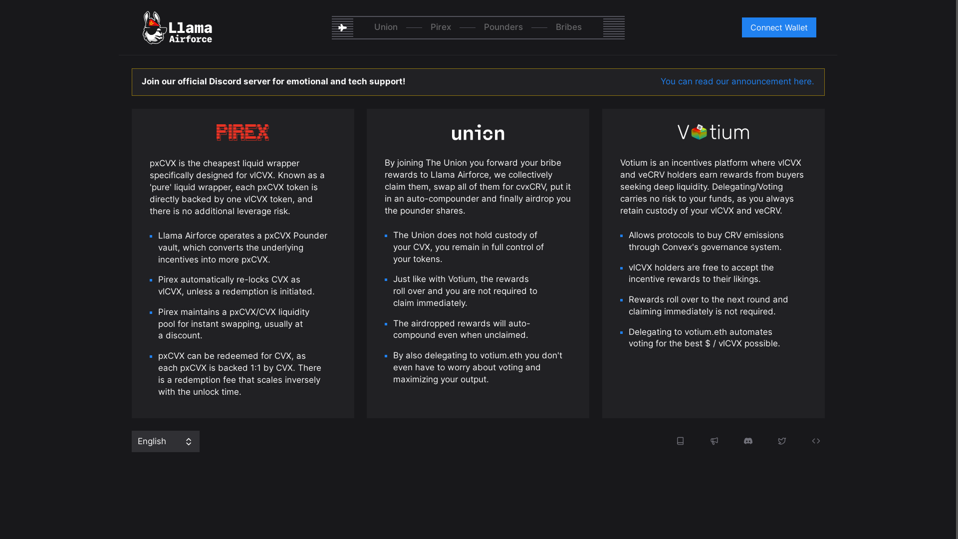 website screenshot of https://llama-airforce.pages.dev/