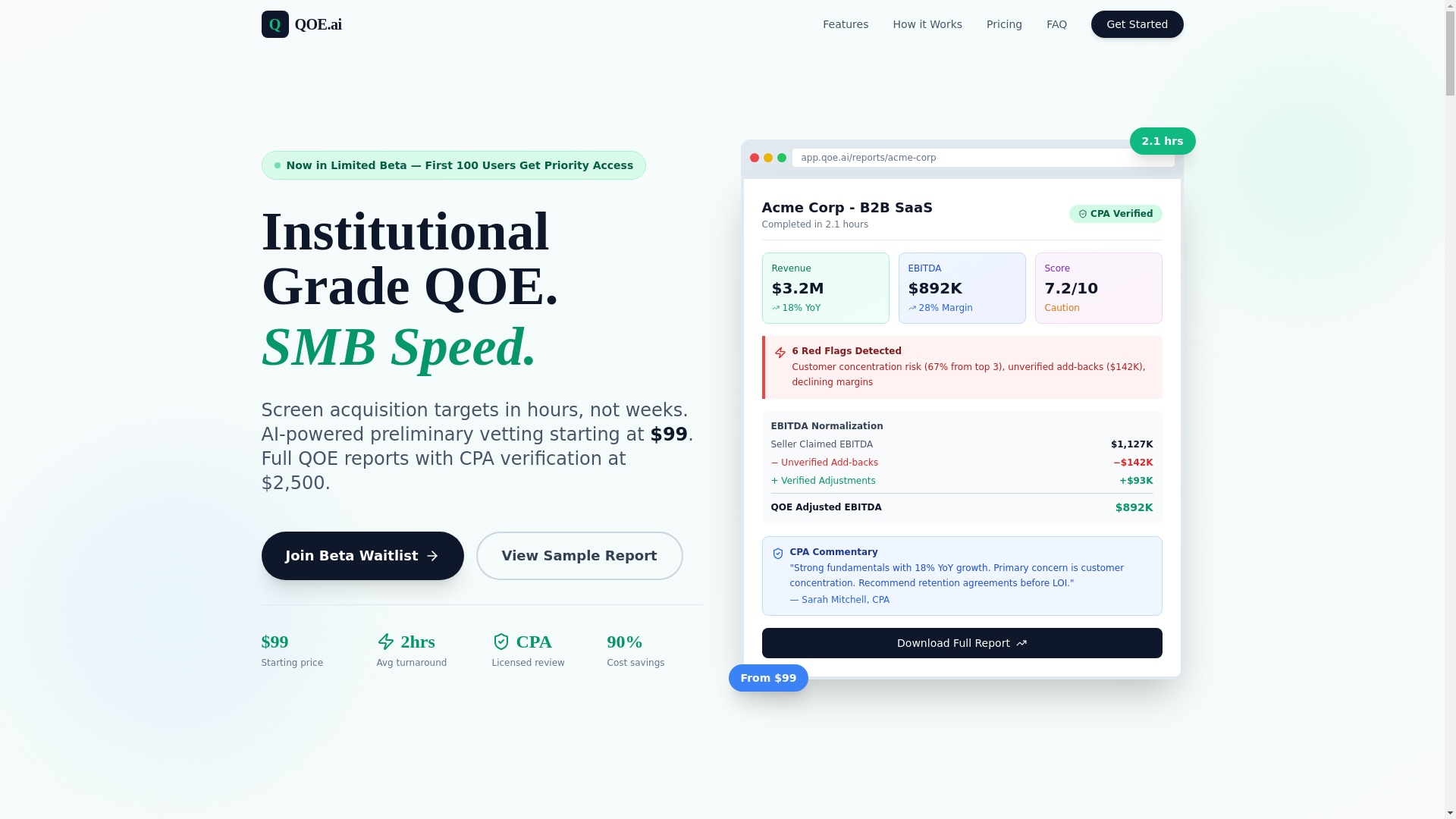 website screenshot of https://qualityearnings.ai/