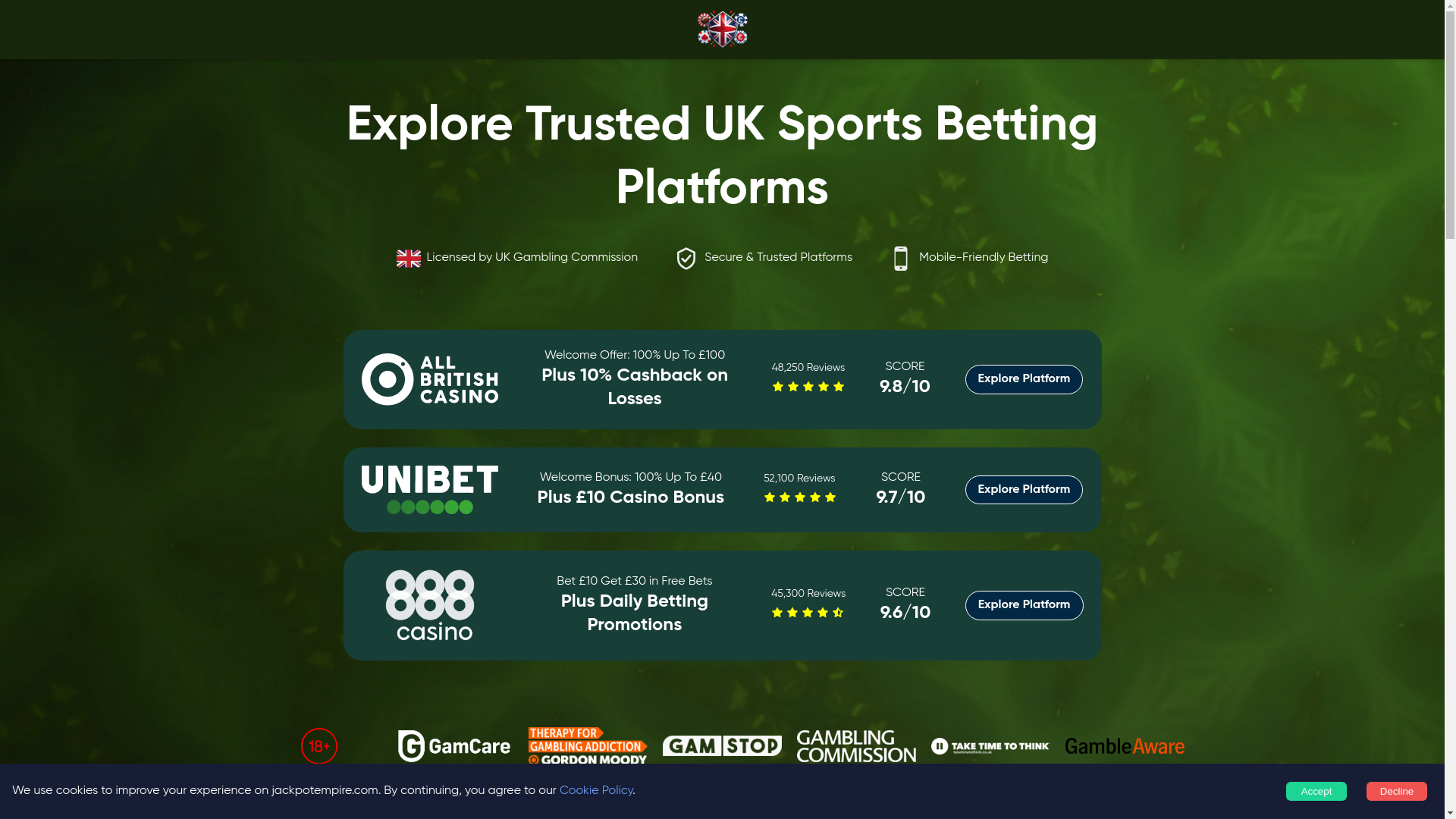 website screenshot of https://jackppotempire.com/