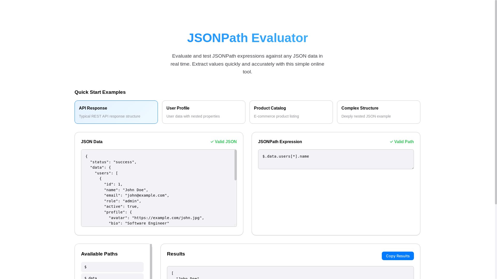 website screenshot of https://jsonpath-evaluator.pages.dev/