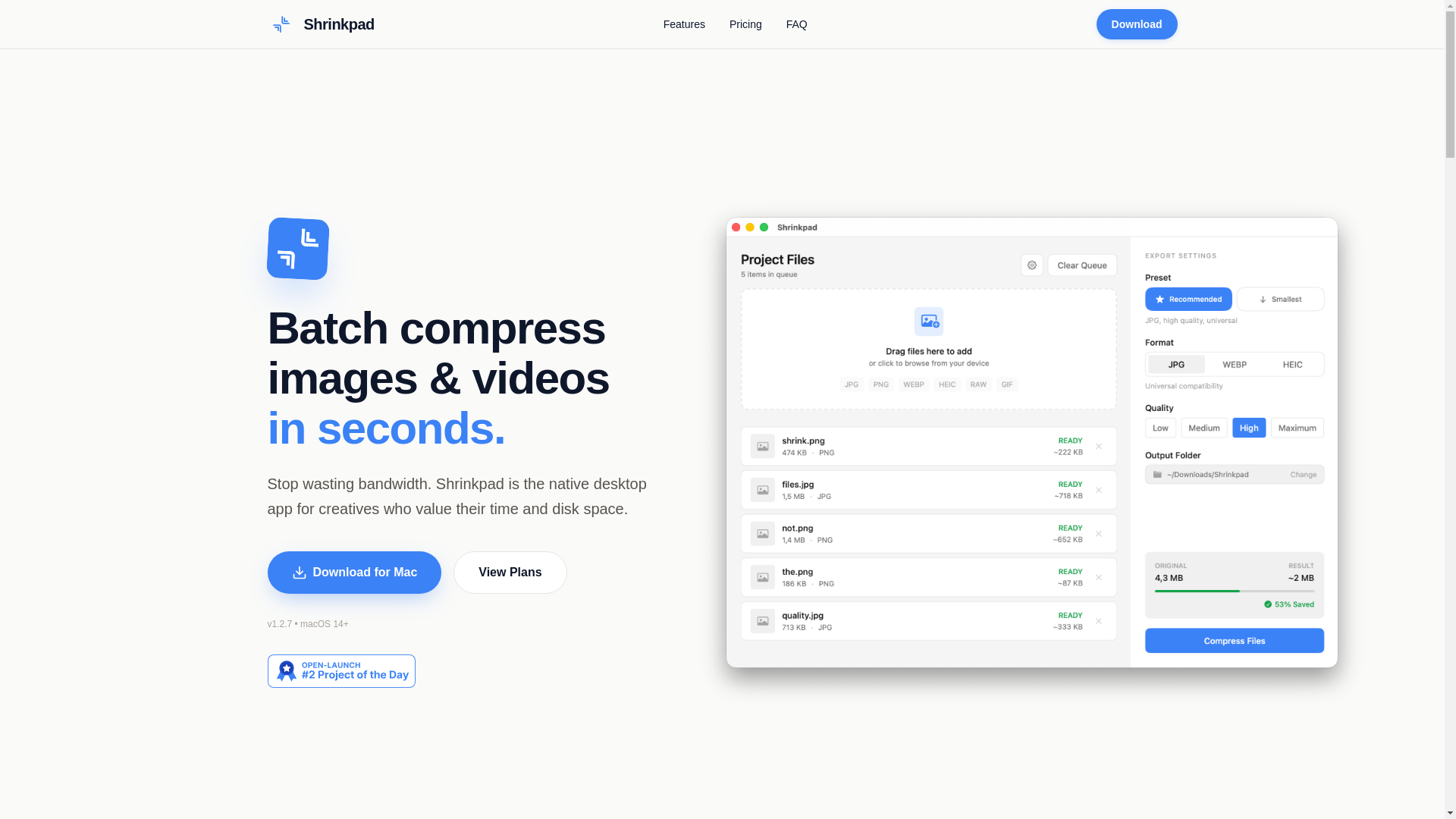 website screenshot of https://shrinkpad.app