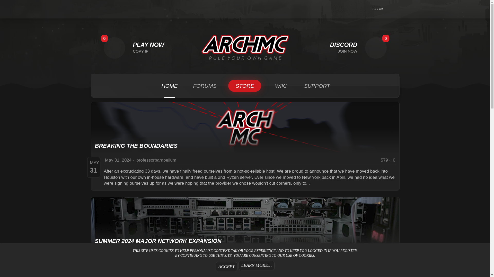 website screenshot of https://arch.mc/