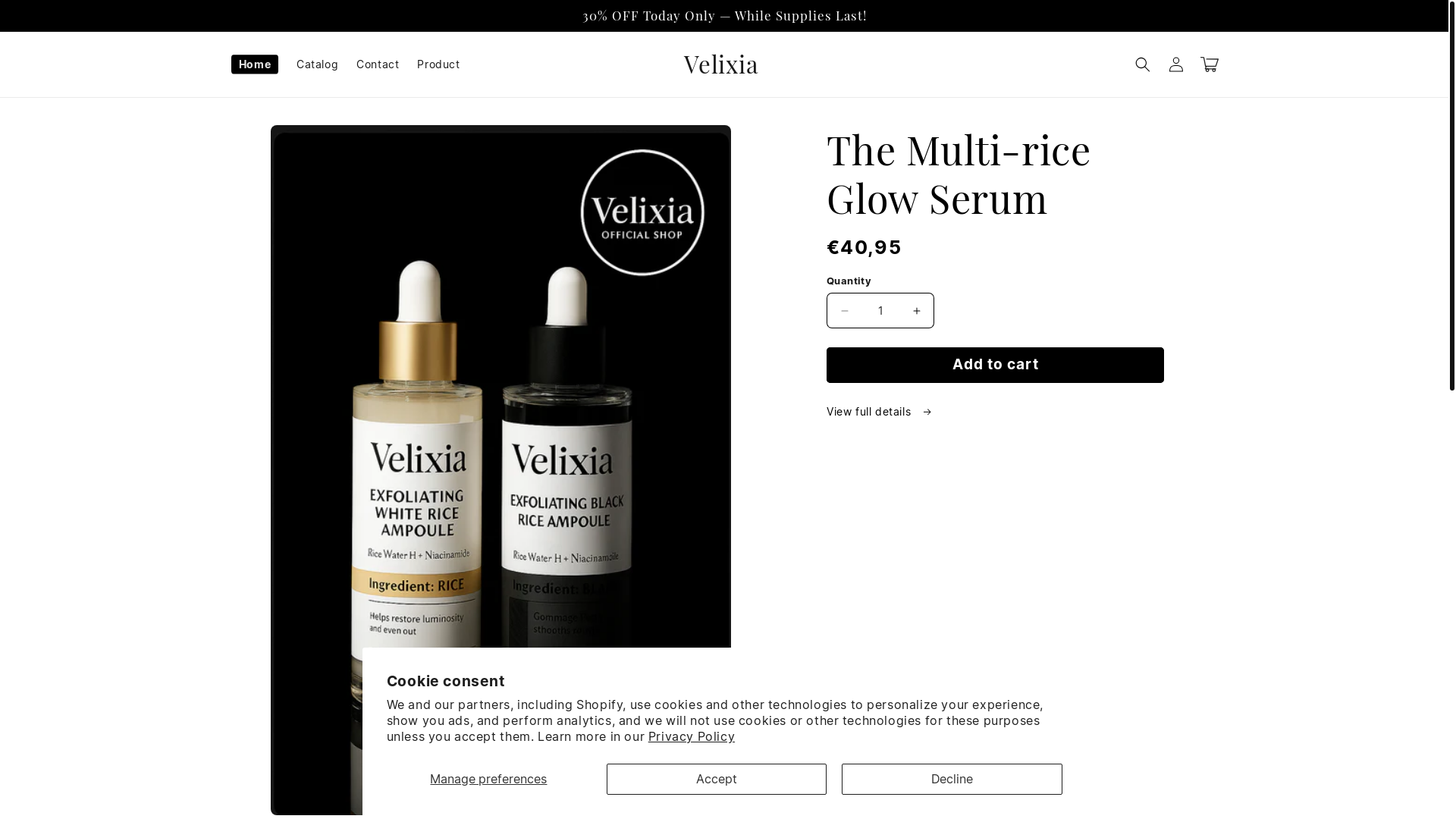 website screenshot of https://velixiashop.com/