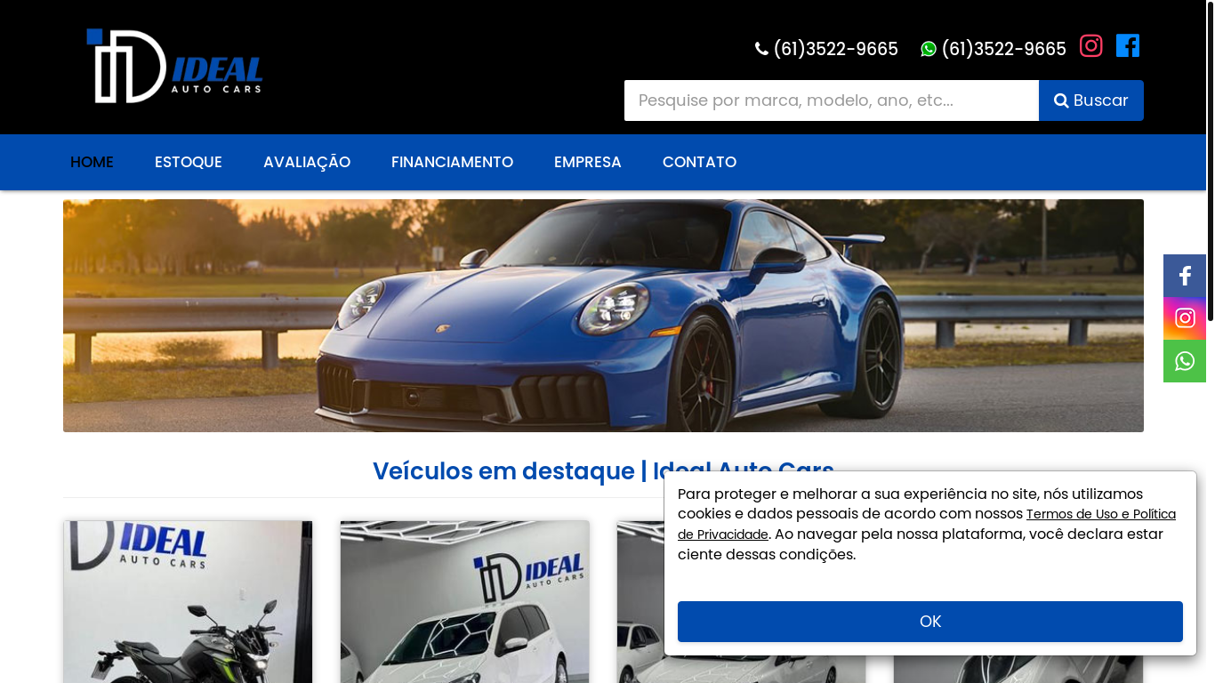 website screenshot of https://idealautocars.com.br/
