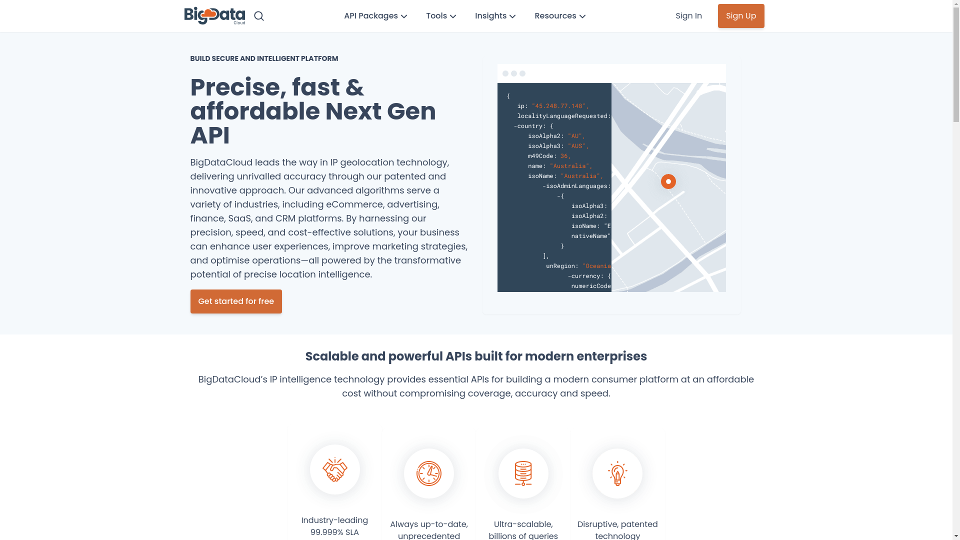 website screenshot of https://bigdatacloud.net