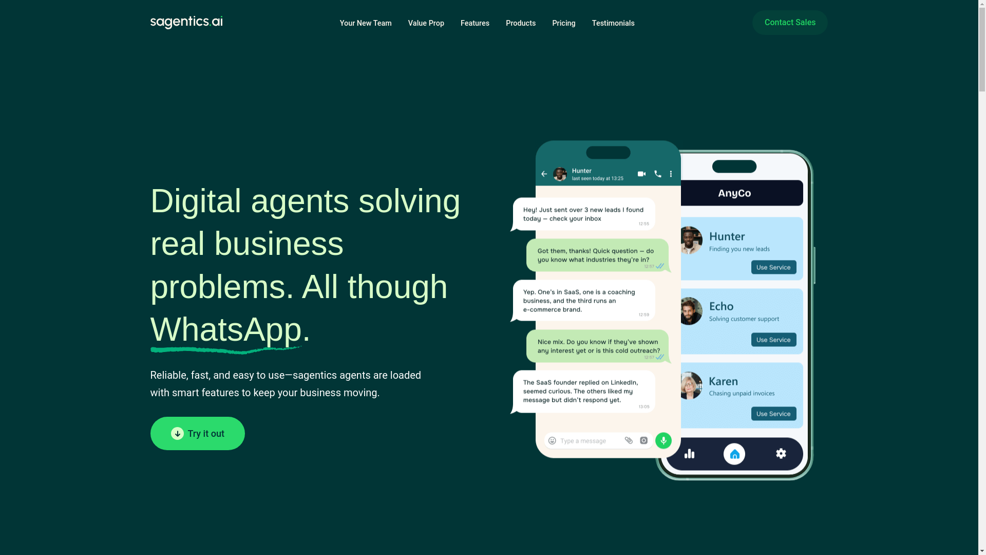 website screenshot of https://sagentics-ai.pages.dev/