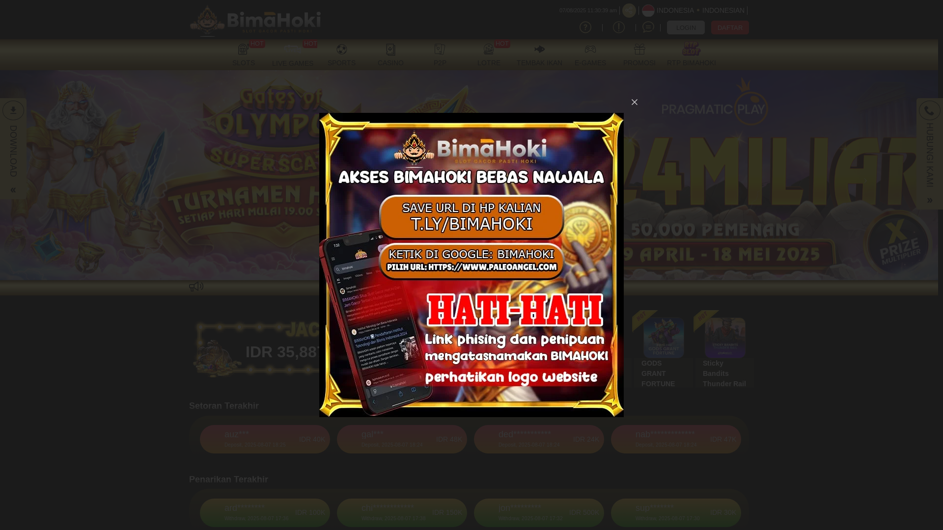 website screenshot of https://bimahoki-senang.sbs/