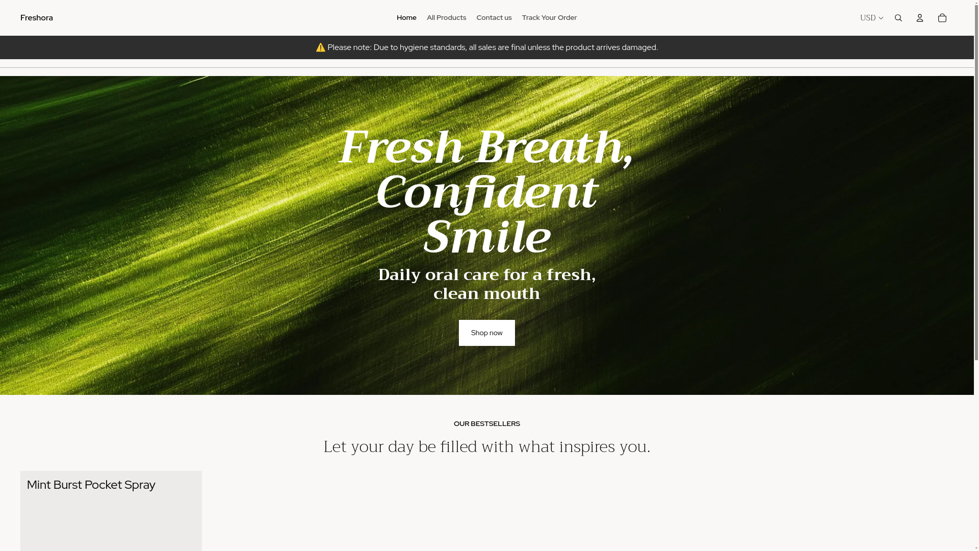 website screenshot of https://freshoracare.com/