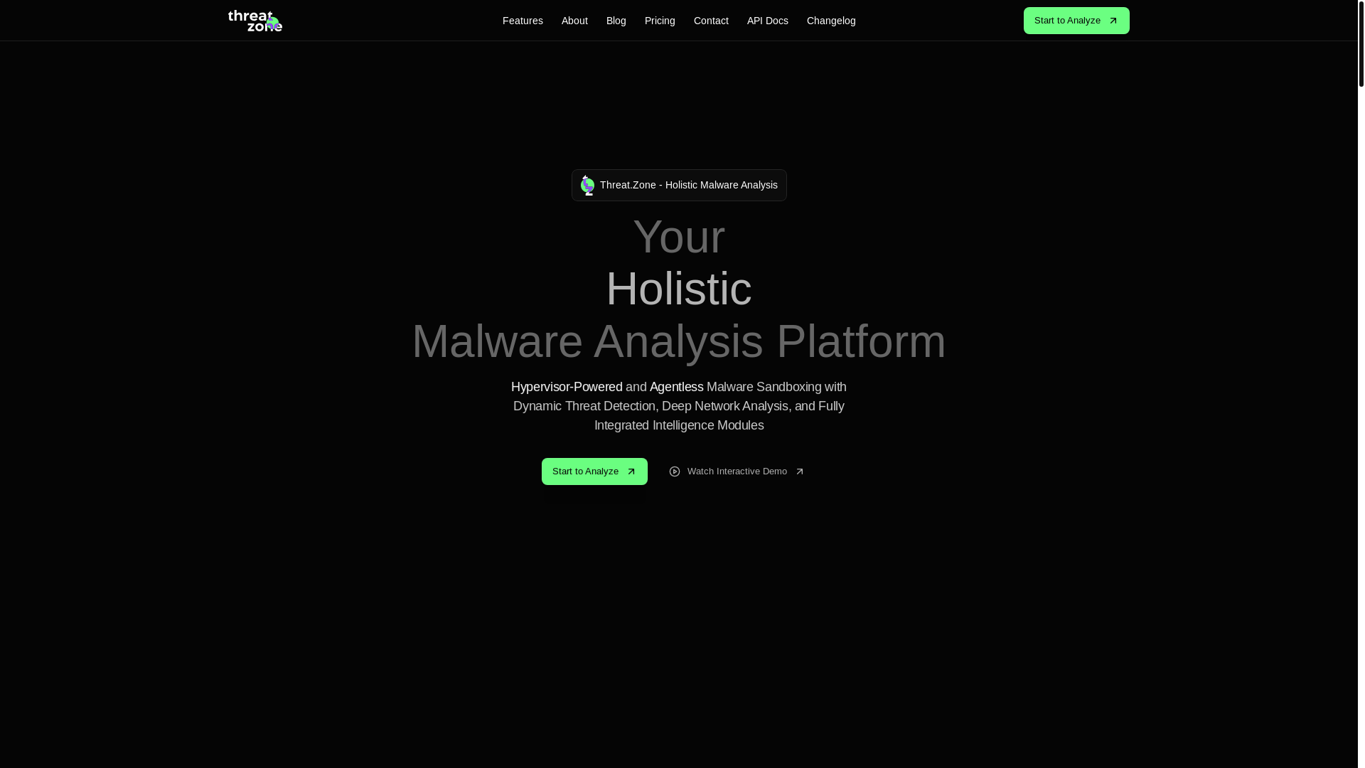 website screenshot of http://Threat.Zone