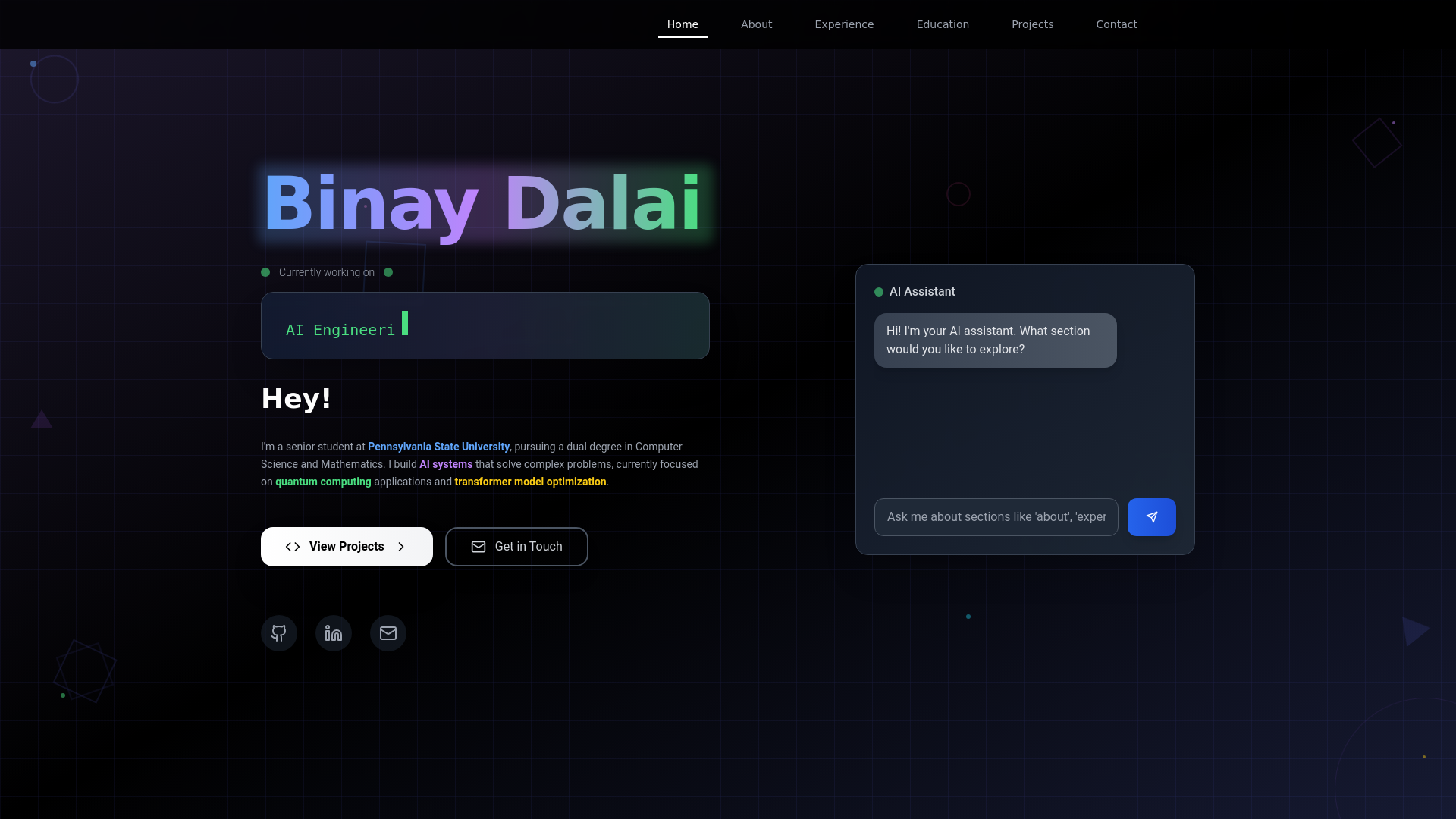 website screenshot of https://binaydalai.me/