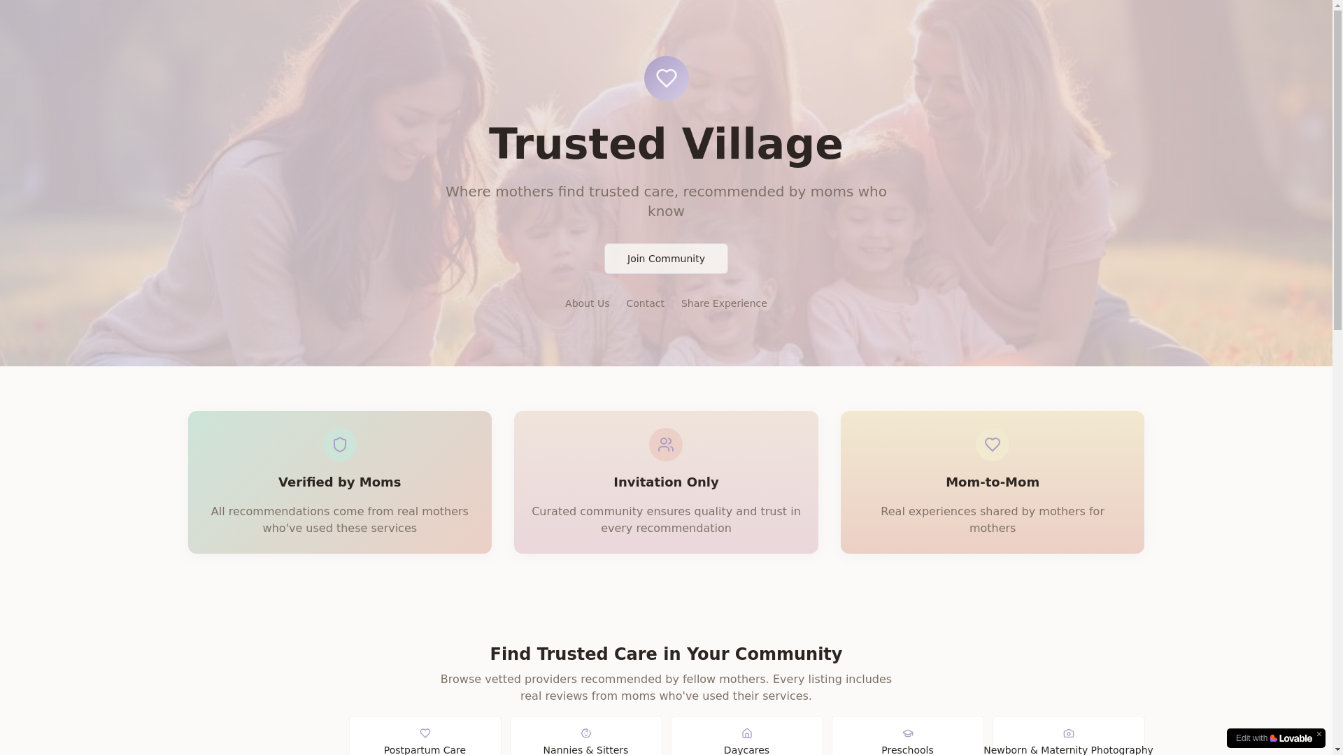 website screenshot of https://thetrustedvillage.com/