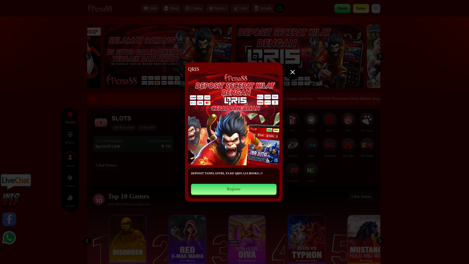 website screenshot of https://pena88tip.info/