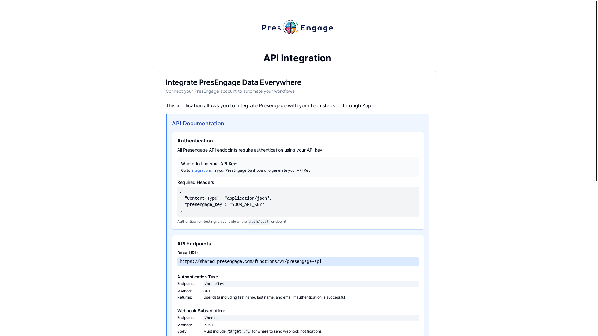 website screenshot of https://presengage-developer.pages.dev/