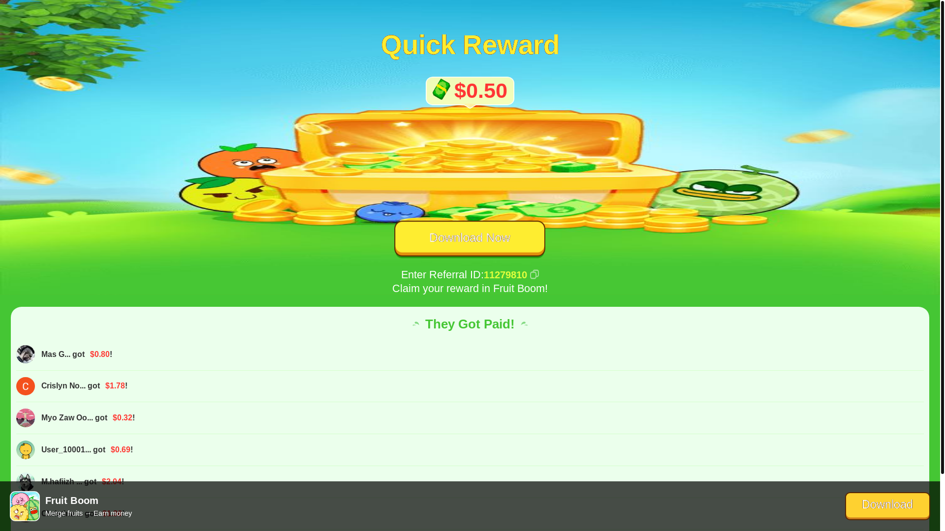 website screenshot of https://refer.fruitboom2.com/?code=11279810