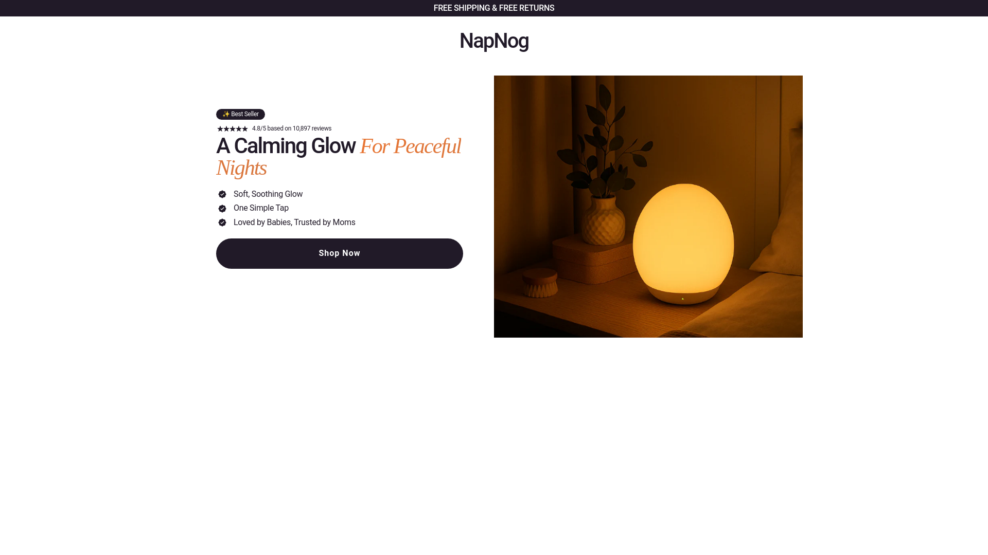 website screenshot of https://napnog.com/