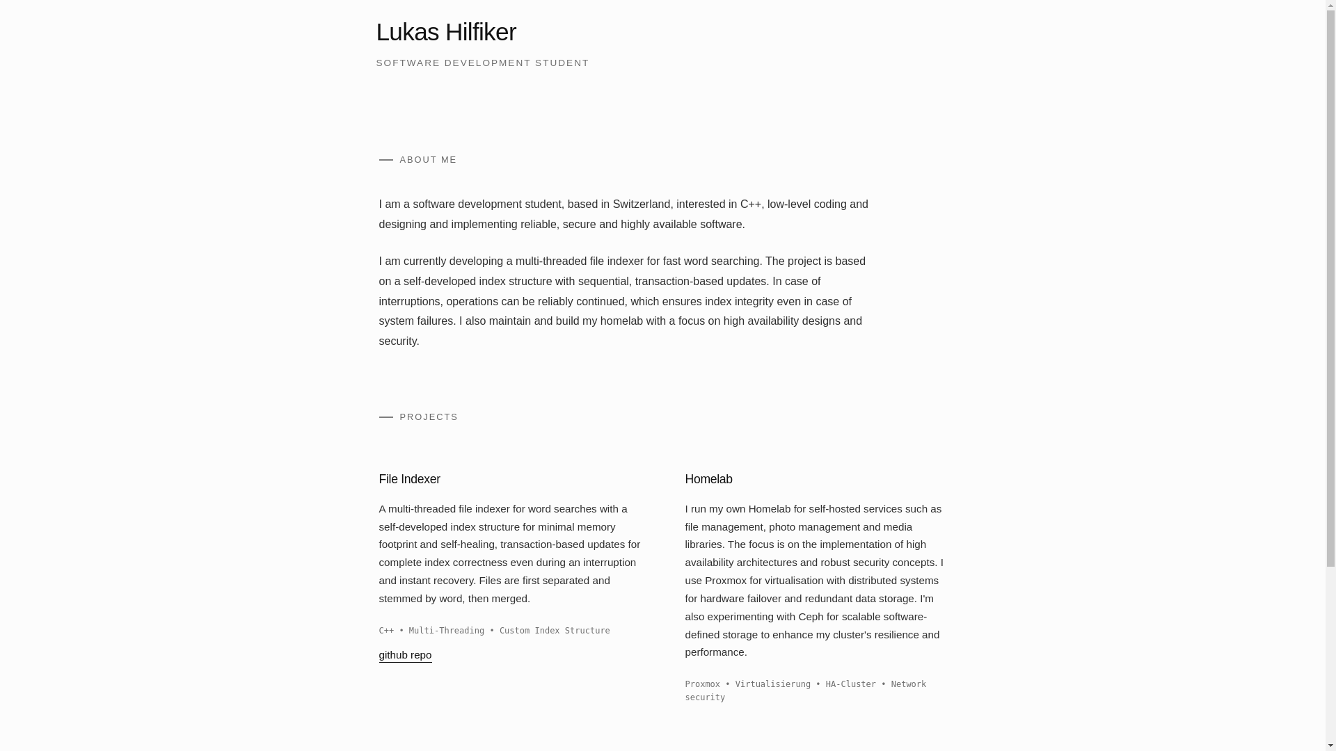 website screenshot of https://hilfiker.dev/