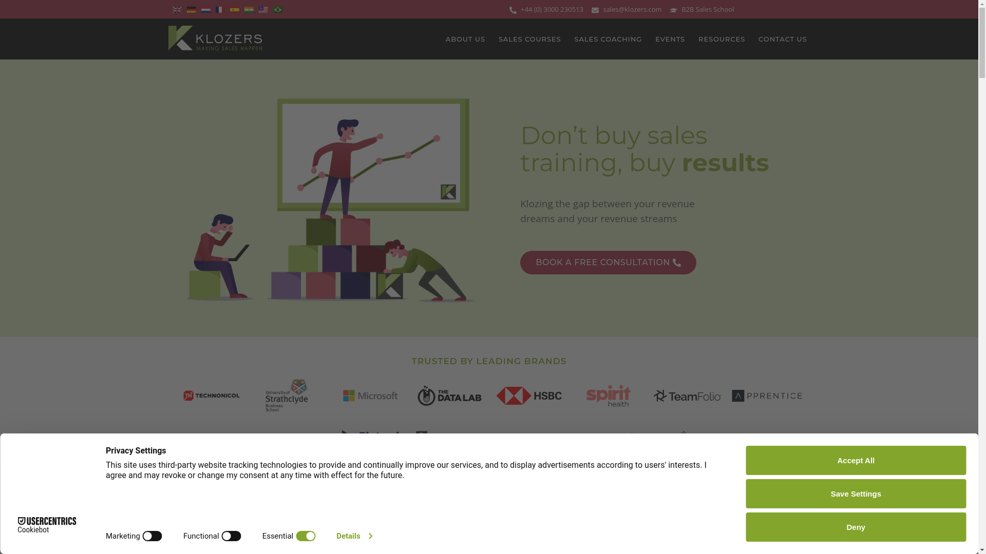 website screenshot of https://klozers-training.com/