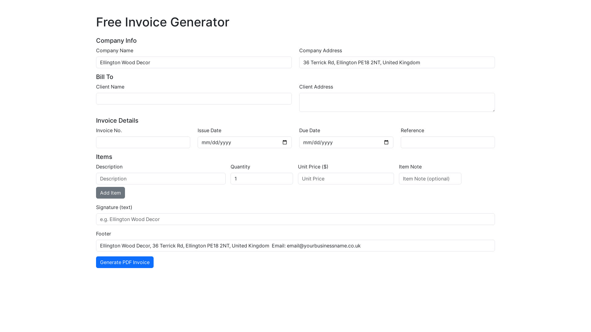 website screenshot of https://onlineinvoicebuilder.com/