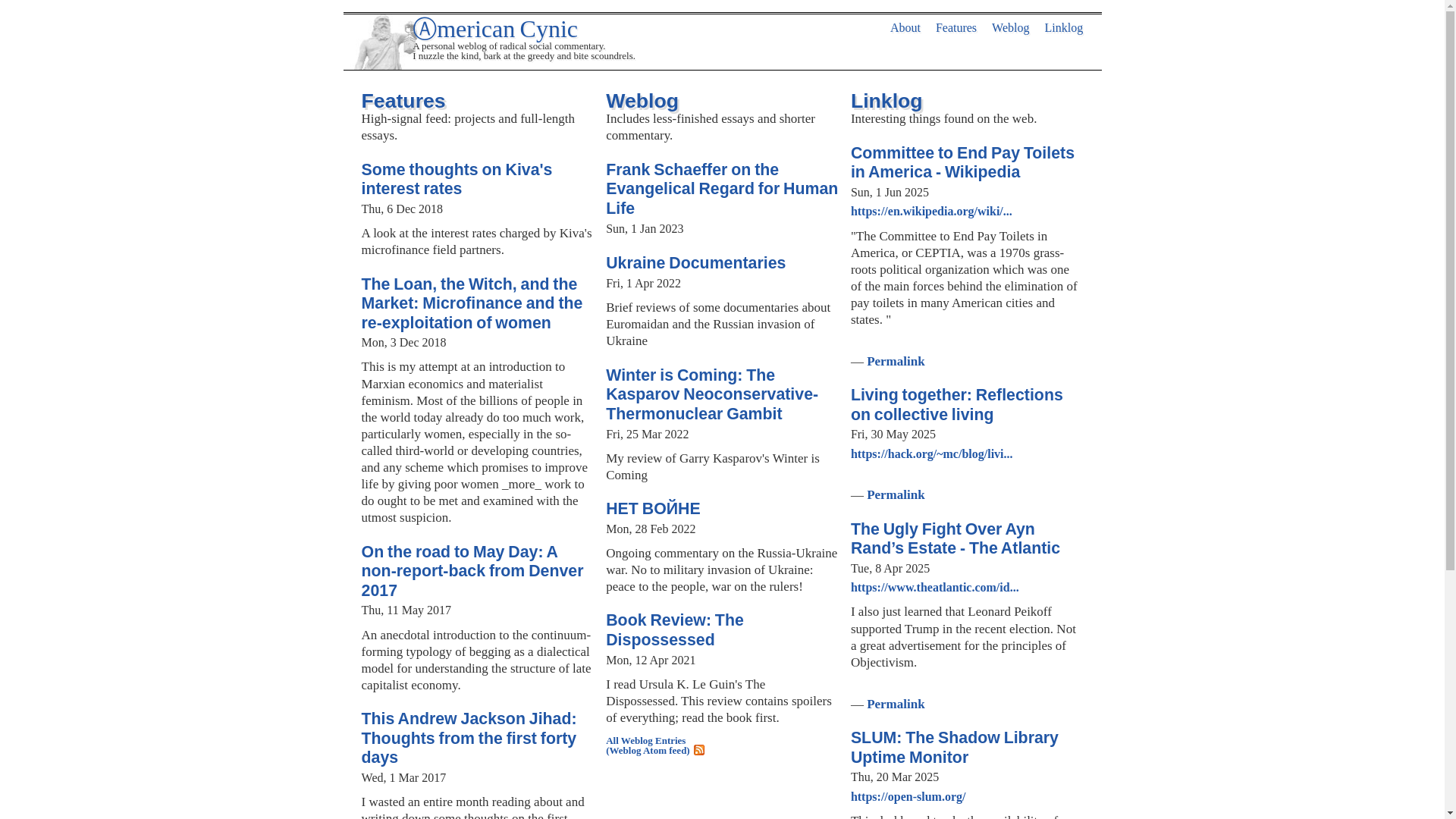 website screenshot of https://americancynic.net/