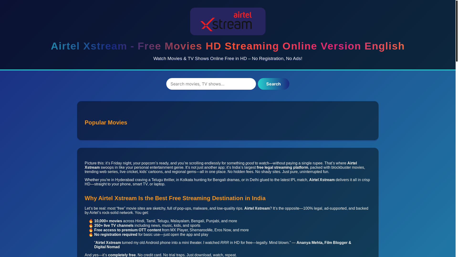 website screenshot of https://airtelxstream.digital/